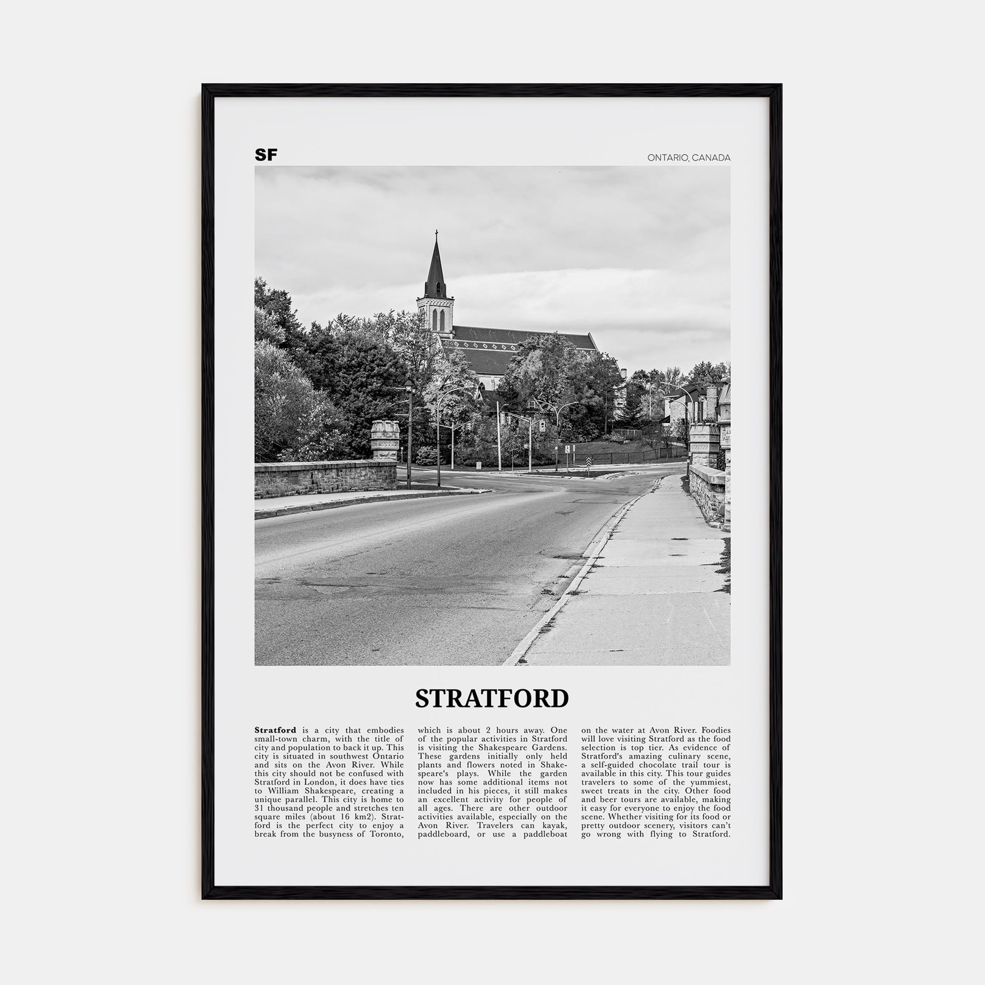 Stratford, Canada Travel B&W Poster