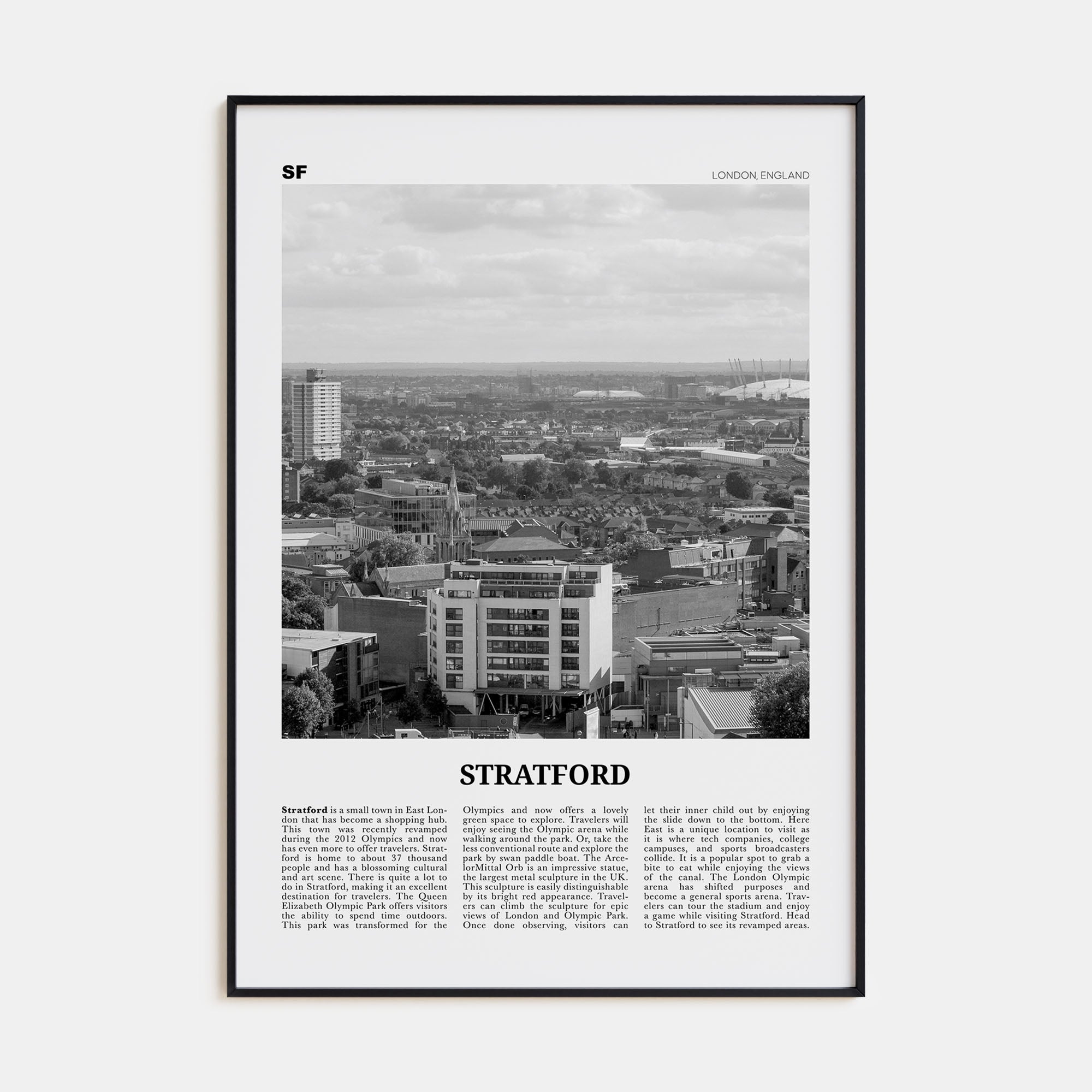 Stratford, London Travel B&W Poster