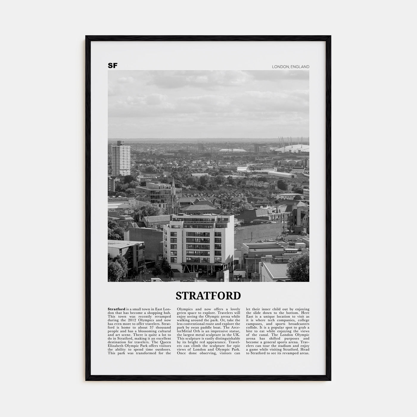Stratford, London Travel B&W Poster
