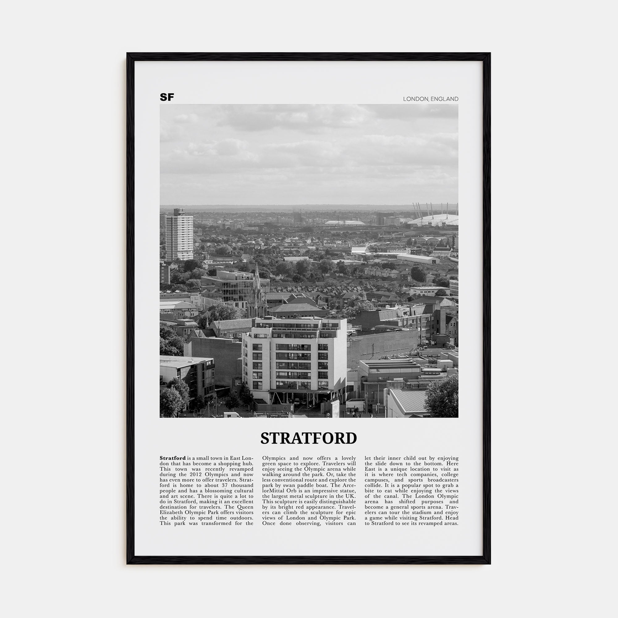 Stratford, London Travel B&W Poster