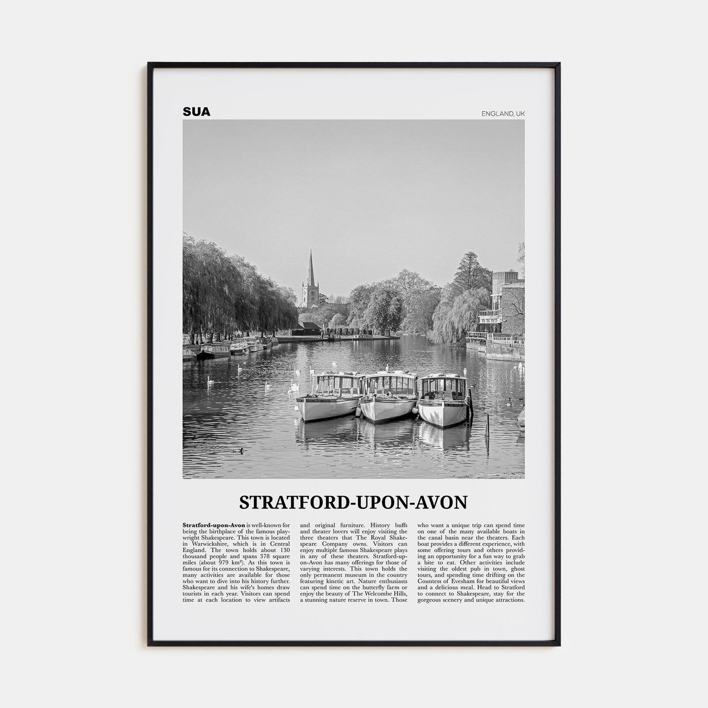 Stratford-upon-Avon Travel B&W Poster