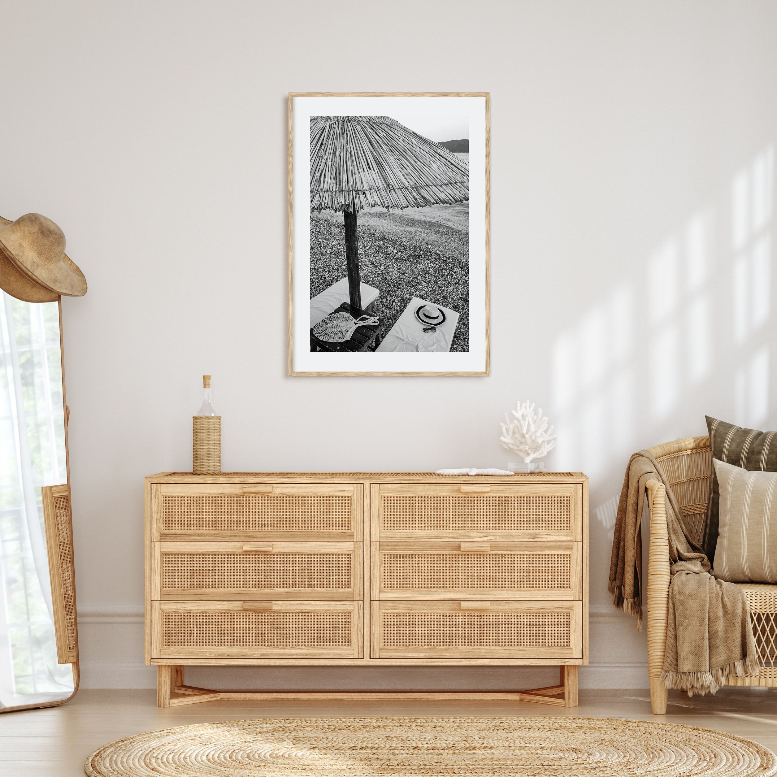 Straw Umbrella Photo B&W Poster