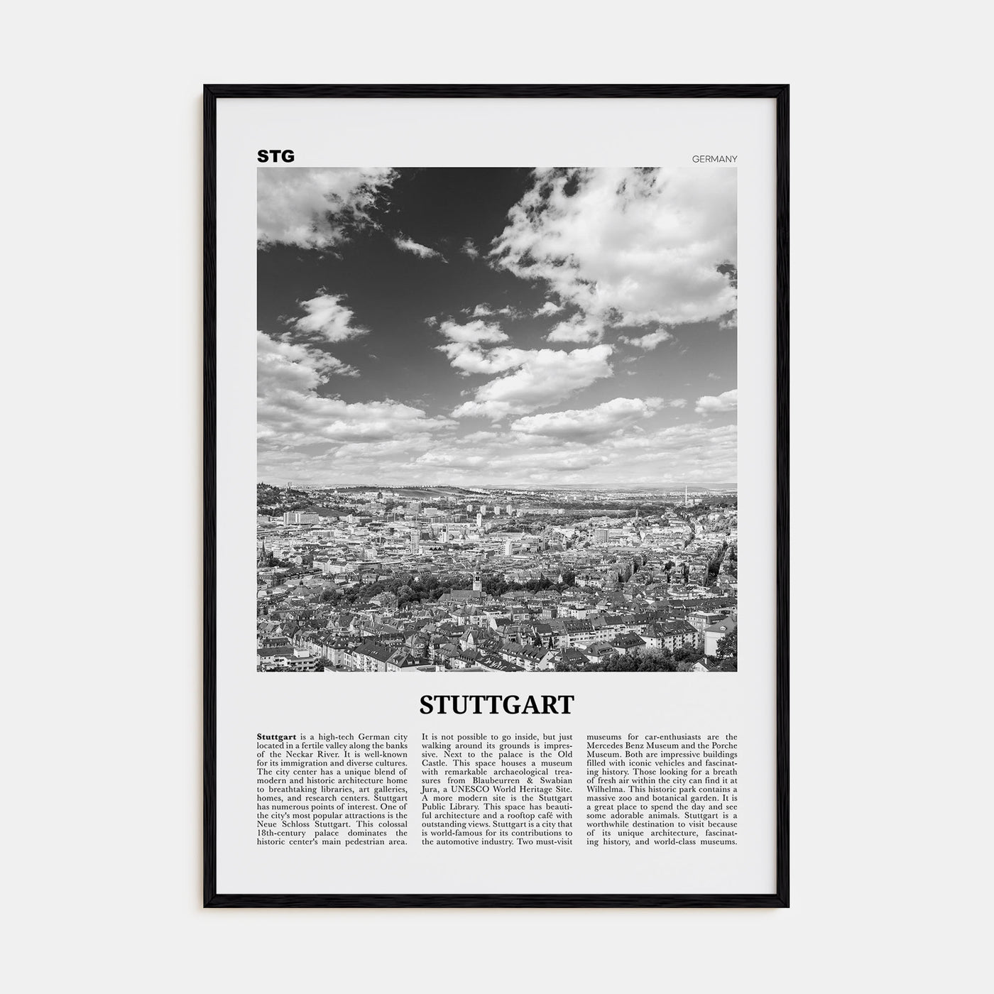 Stuttgart Travel B&W Poster