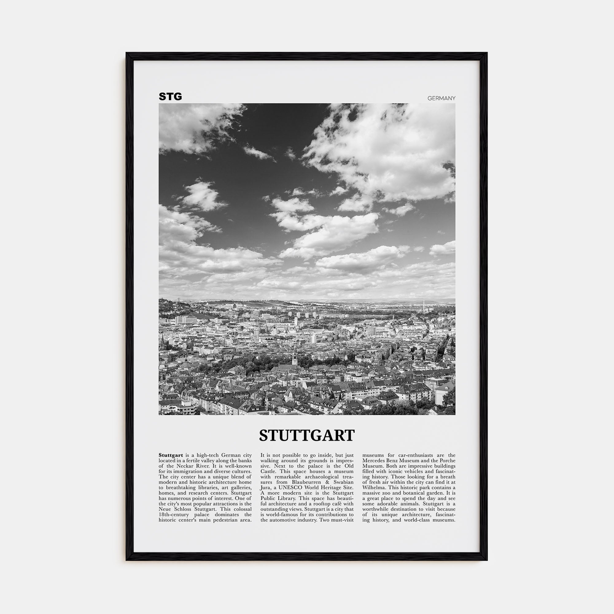 Stuttgart Travel B&W Poster