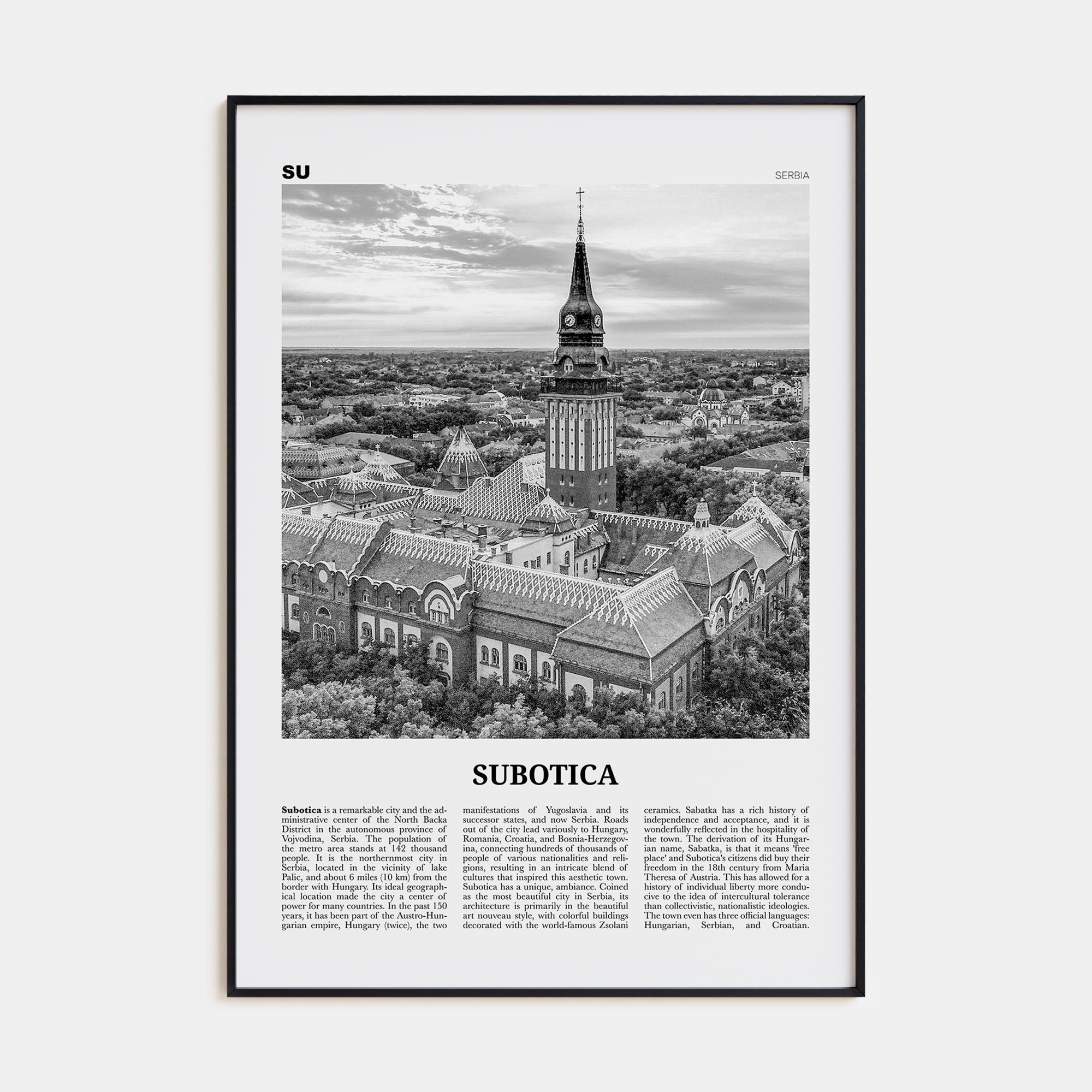 Subotica Travel B&W Poster