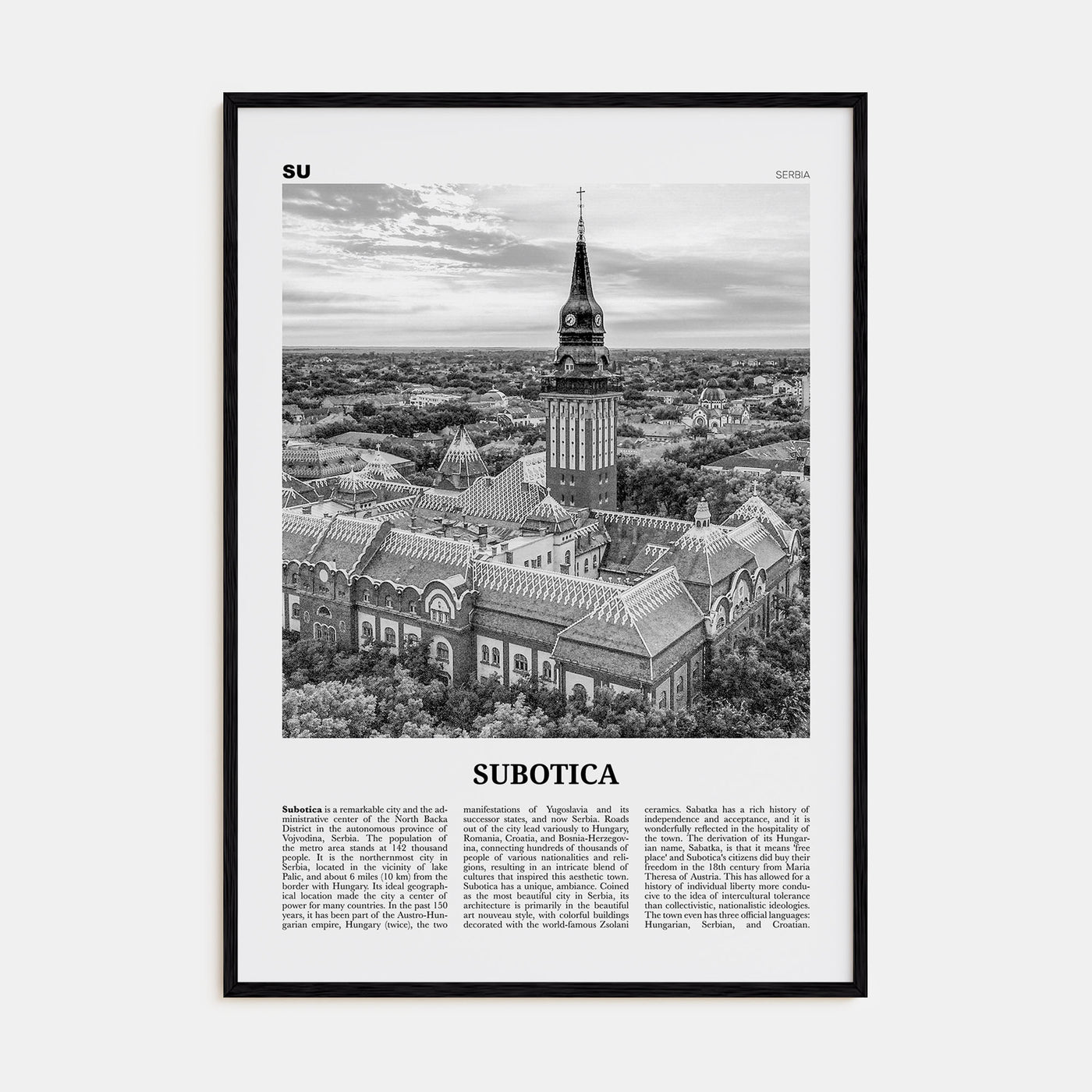 Subotica Travel B&W Poster