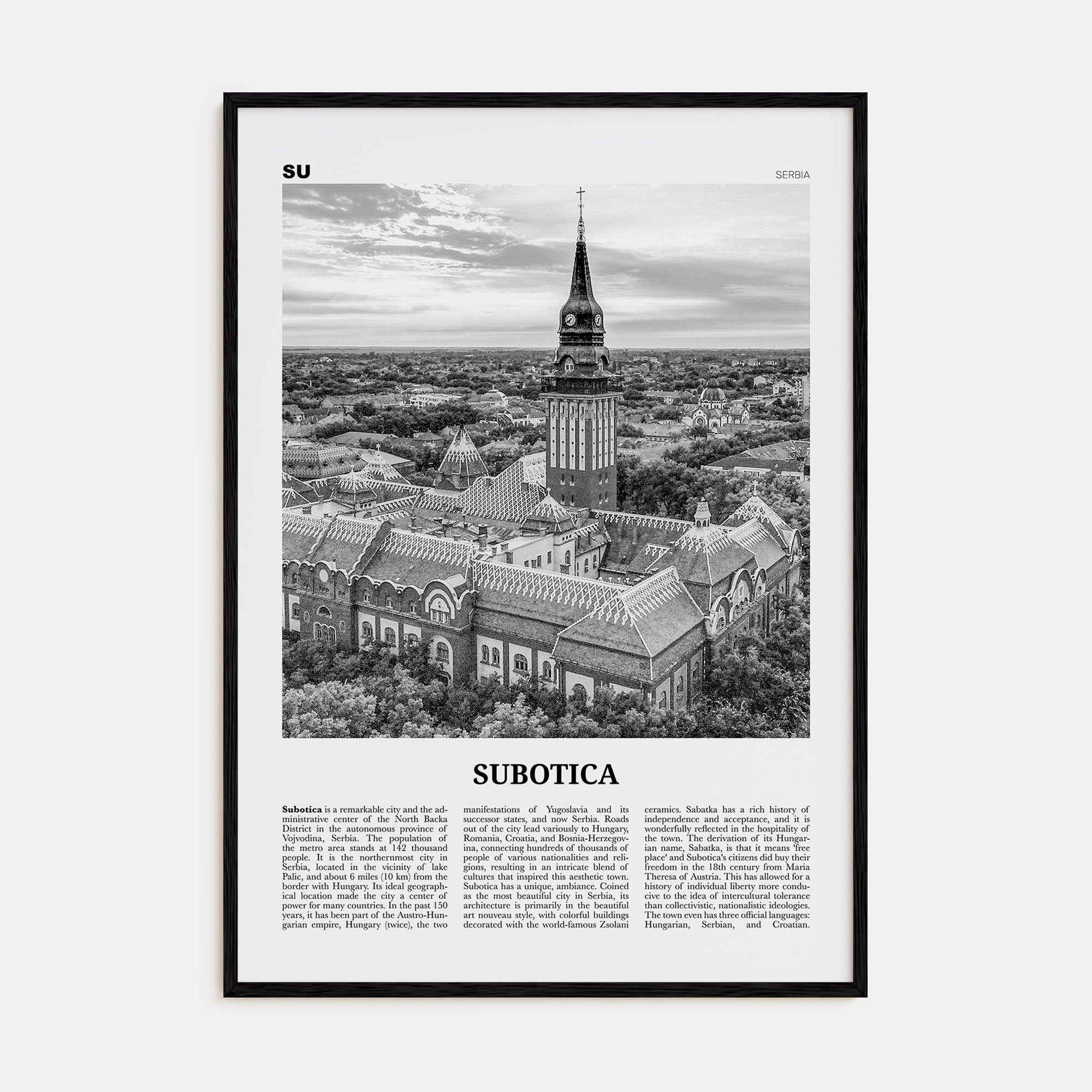 Subotica Travel B&W Poster