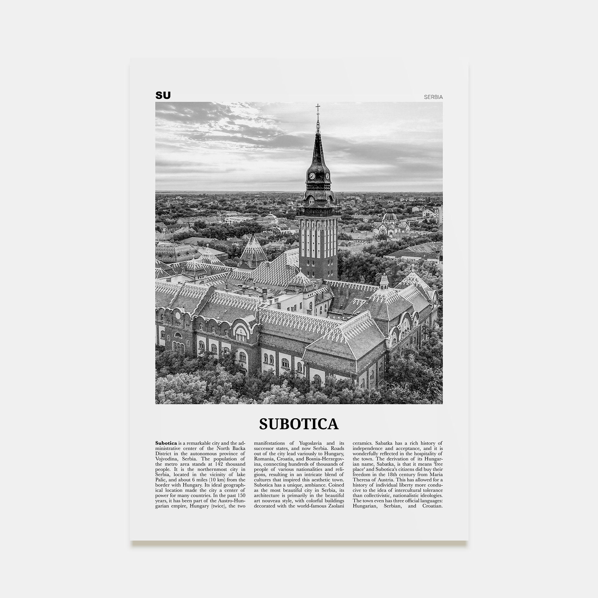 Subotica Travel B&W Poster