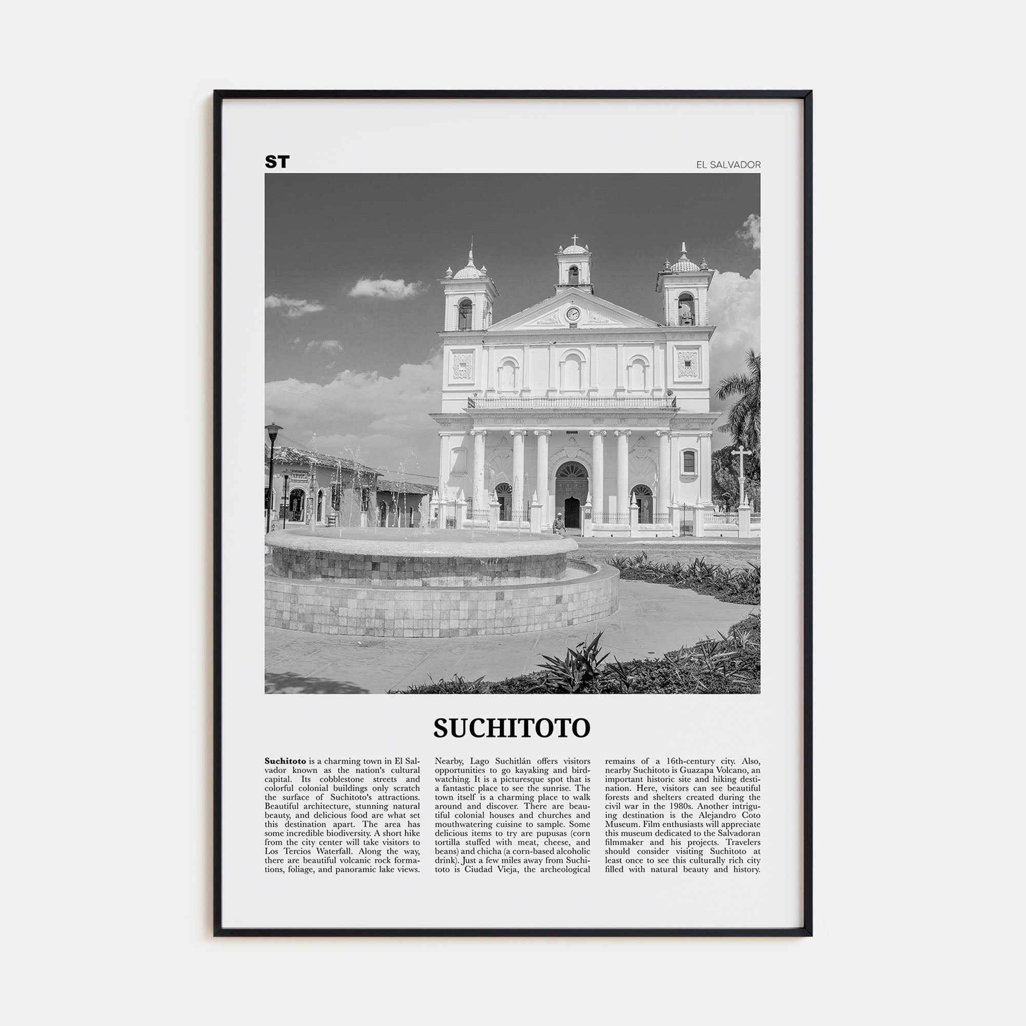 Suchitoto Travel B&W Poster