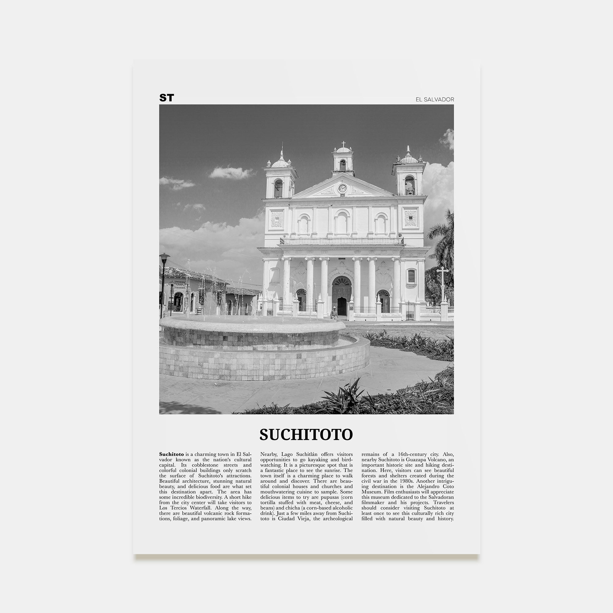 Suchitoto Travel B&W Poster