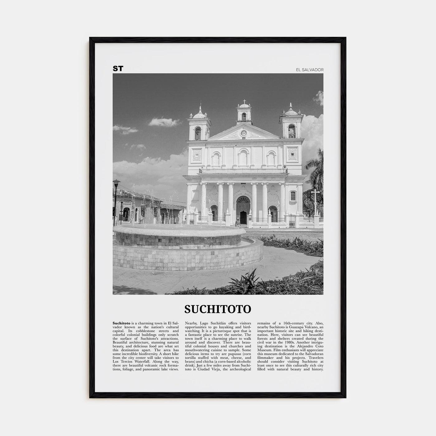 Suchitoto Travel B&W Poster