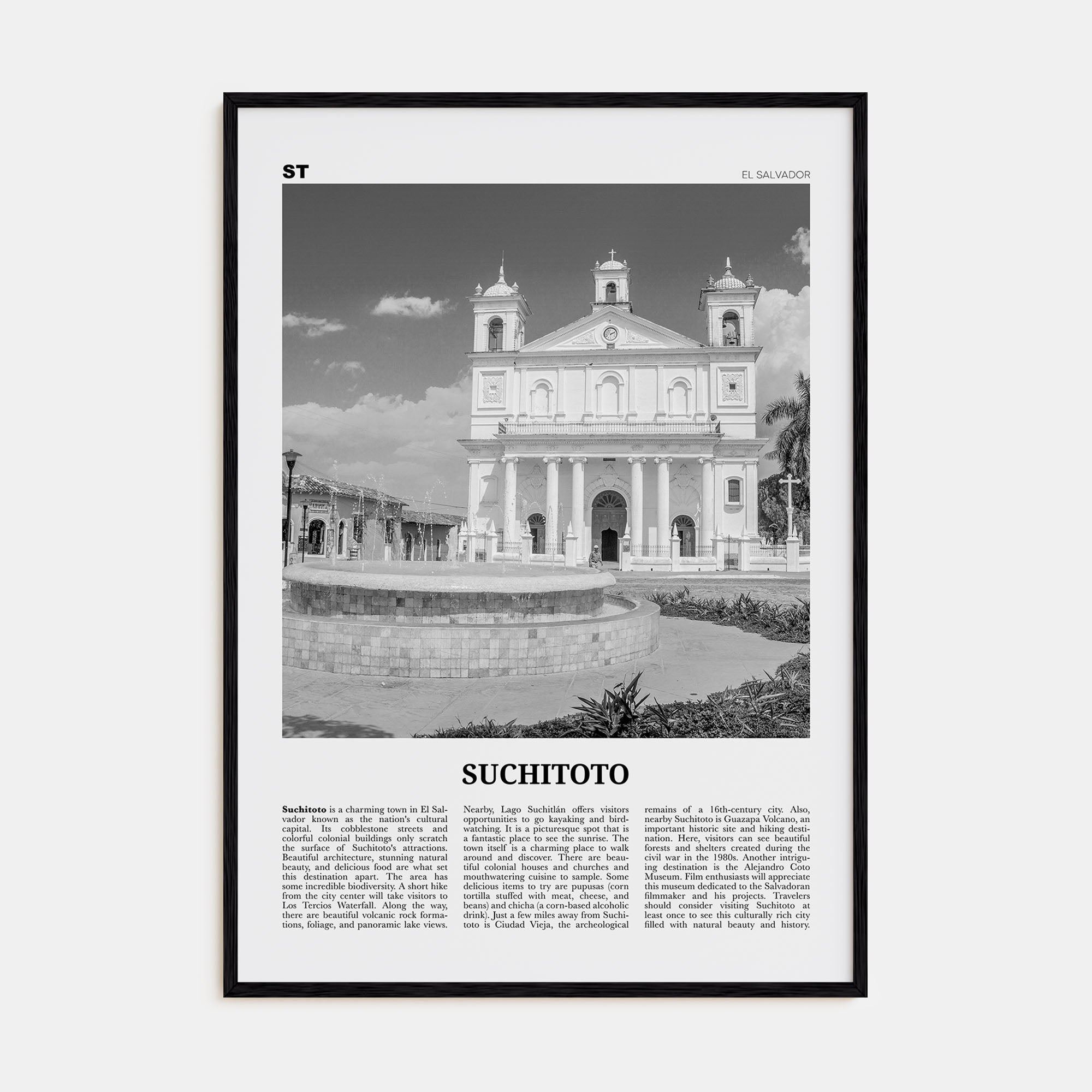 Suchitoto Travel B&W Poster