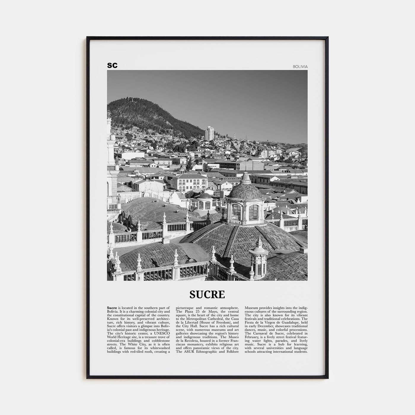 Sucre Travel B&W Poster