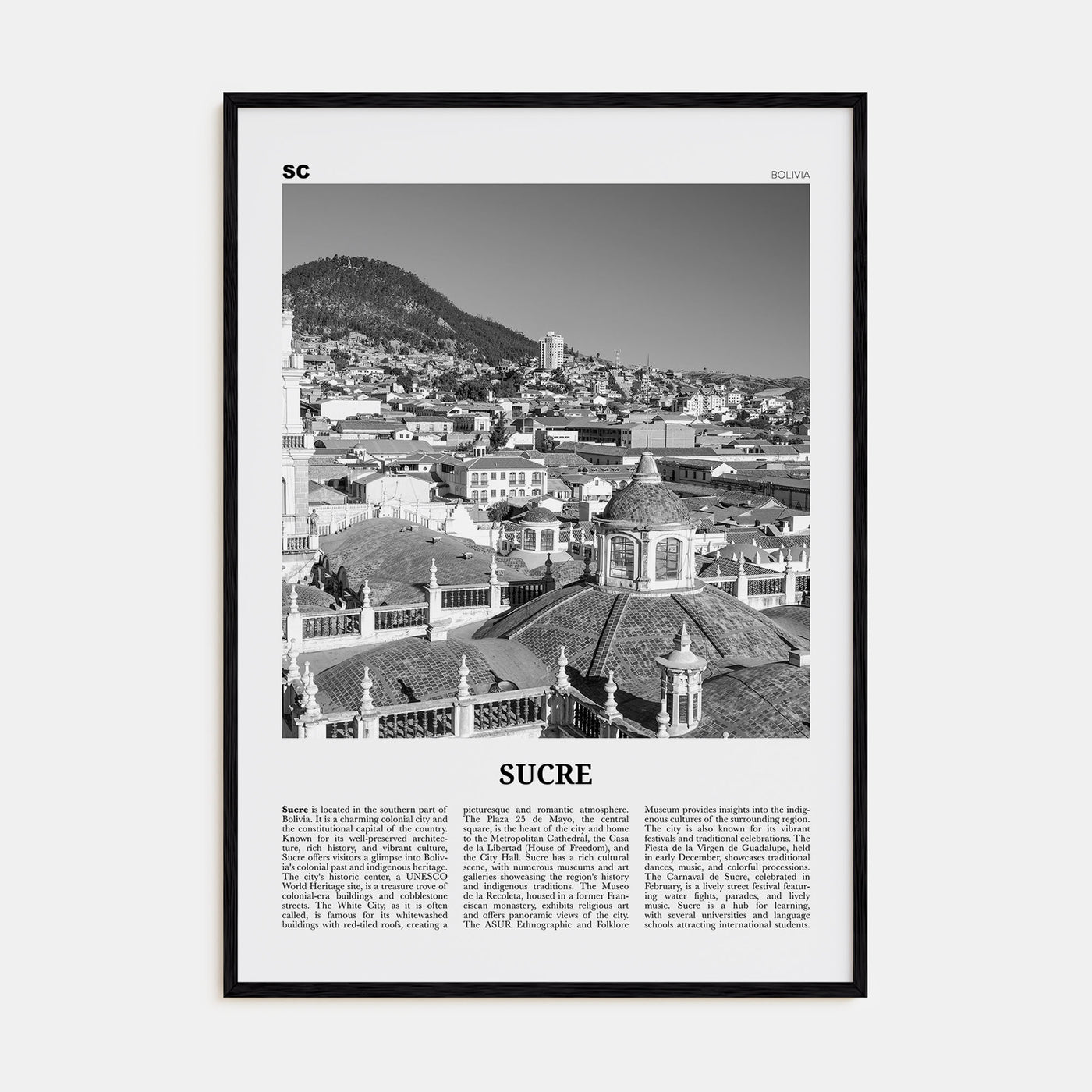 Sucre Travel B&W Poster
