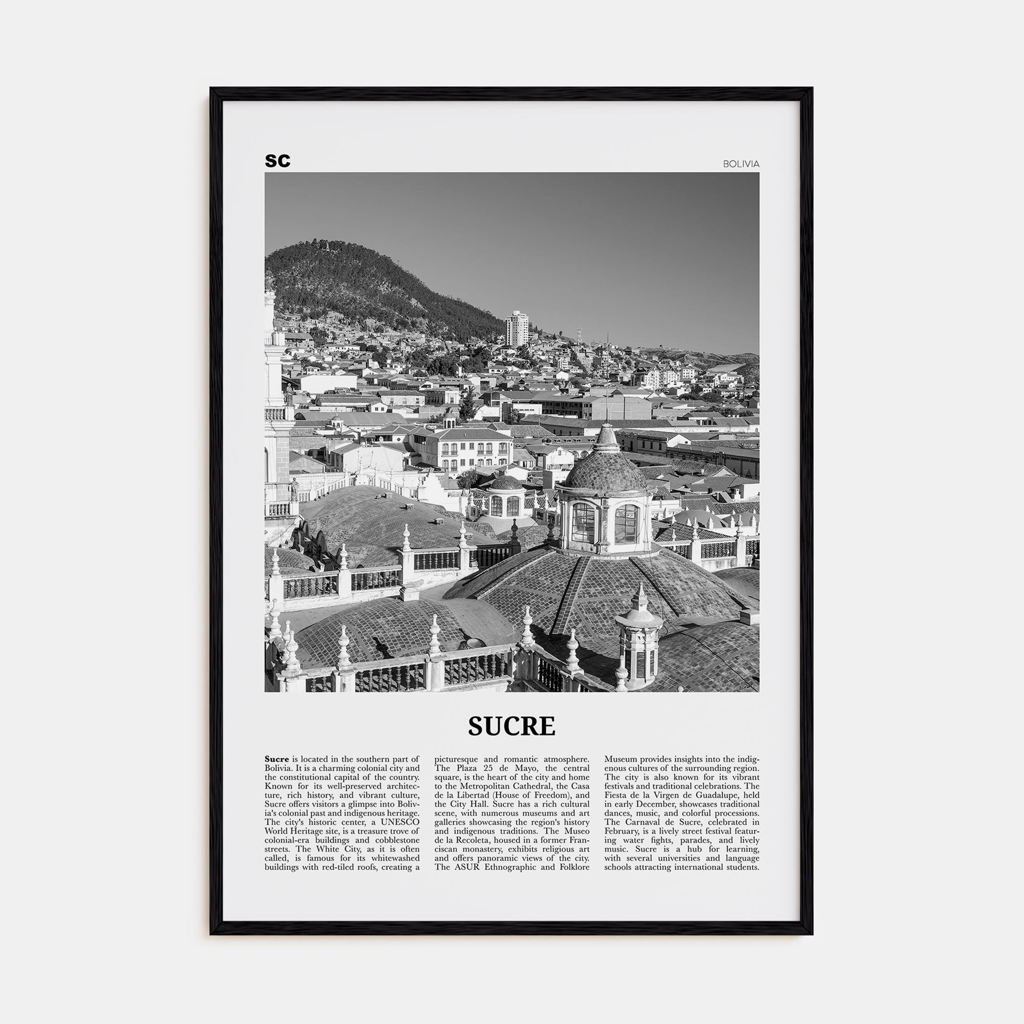 Sucre Travel B&W Poster
