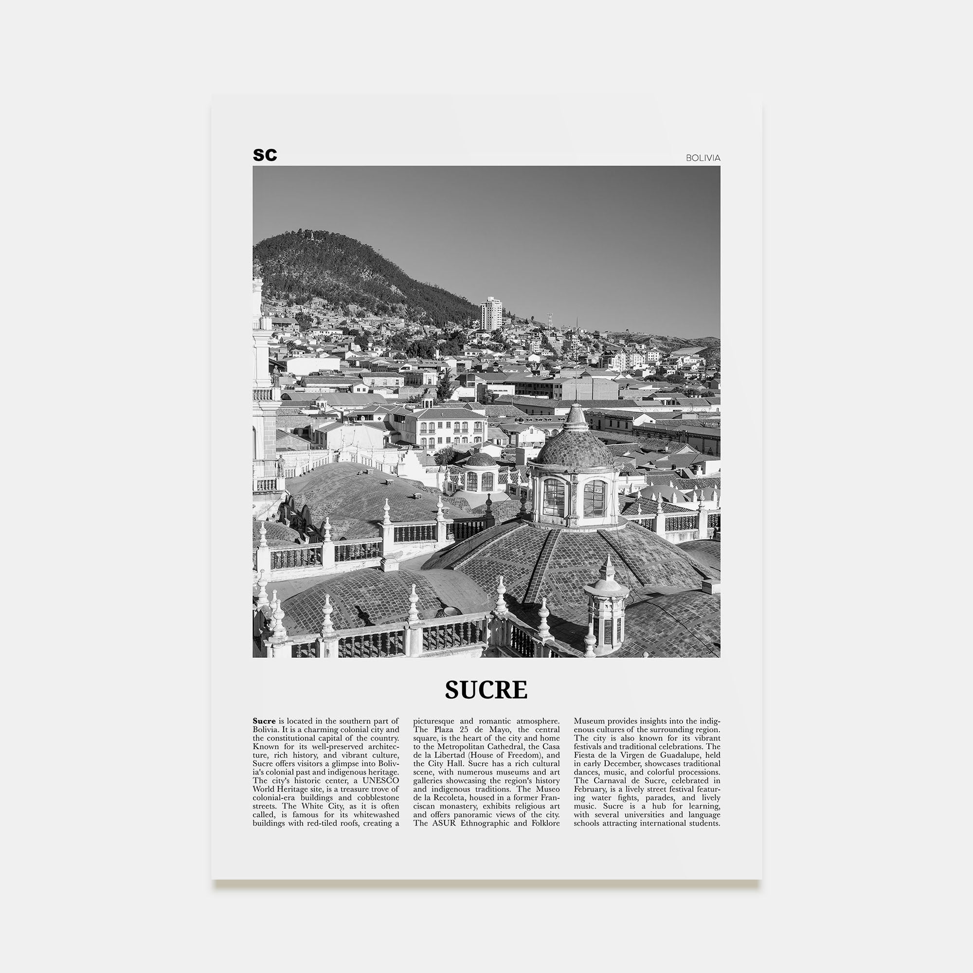 Sucre Travel B&W Poster