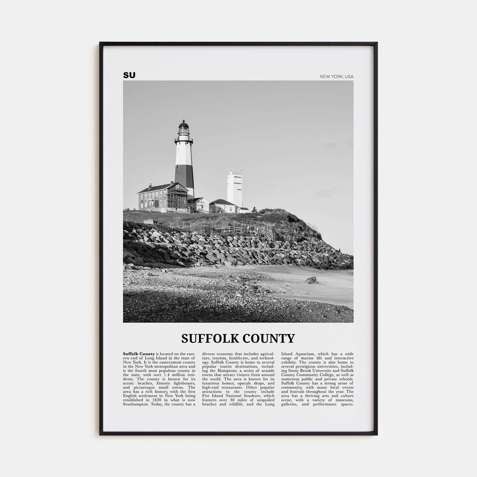 Suffolk County Travel B&W Poster