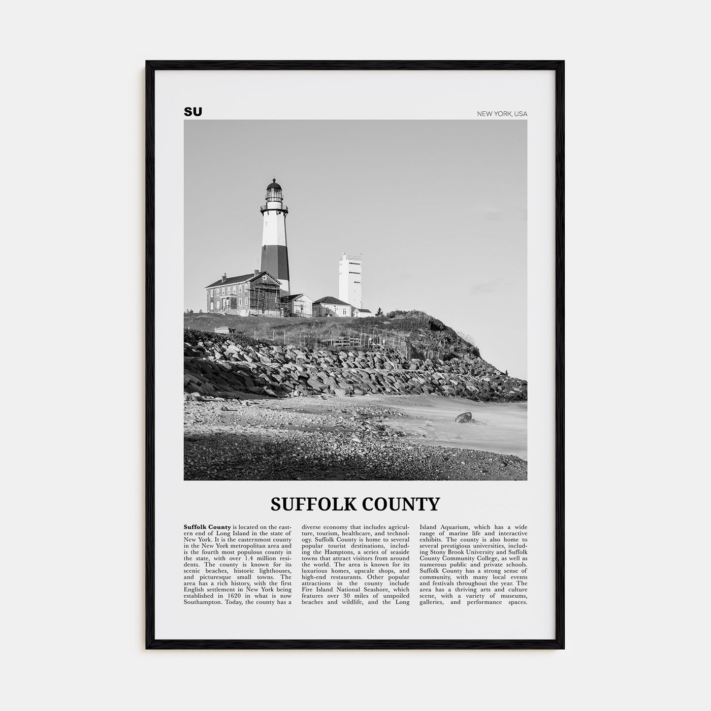 Suffolk County Travel B&W Poster