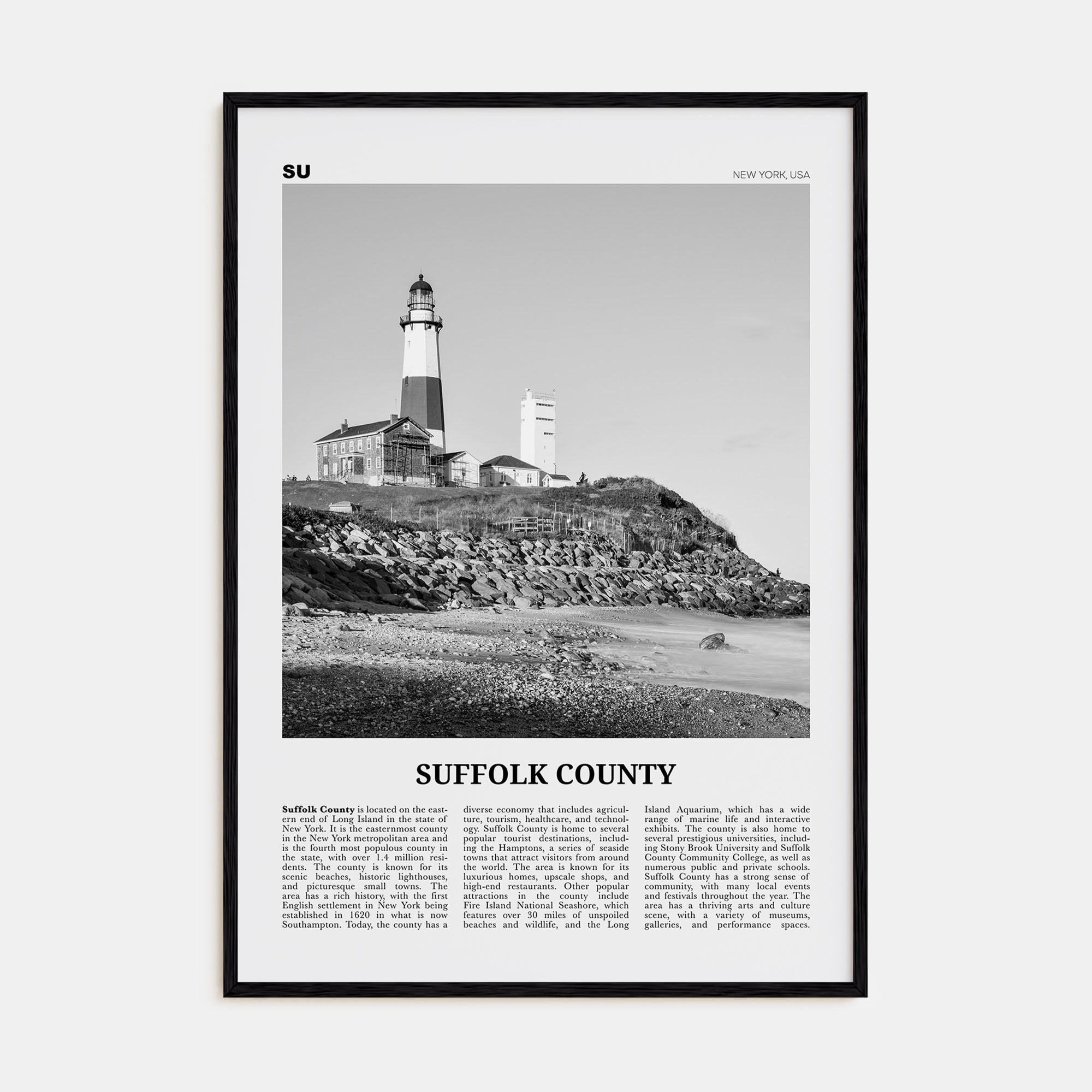 Suffolk County Travel B&W Poster