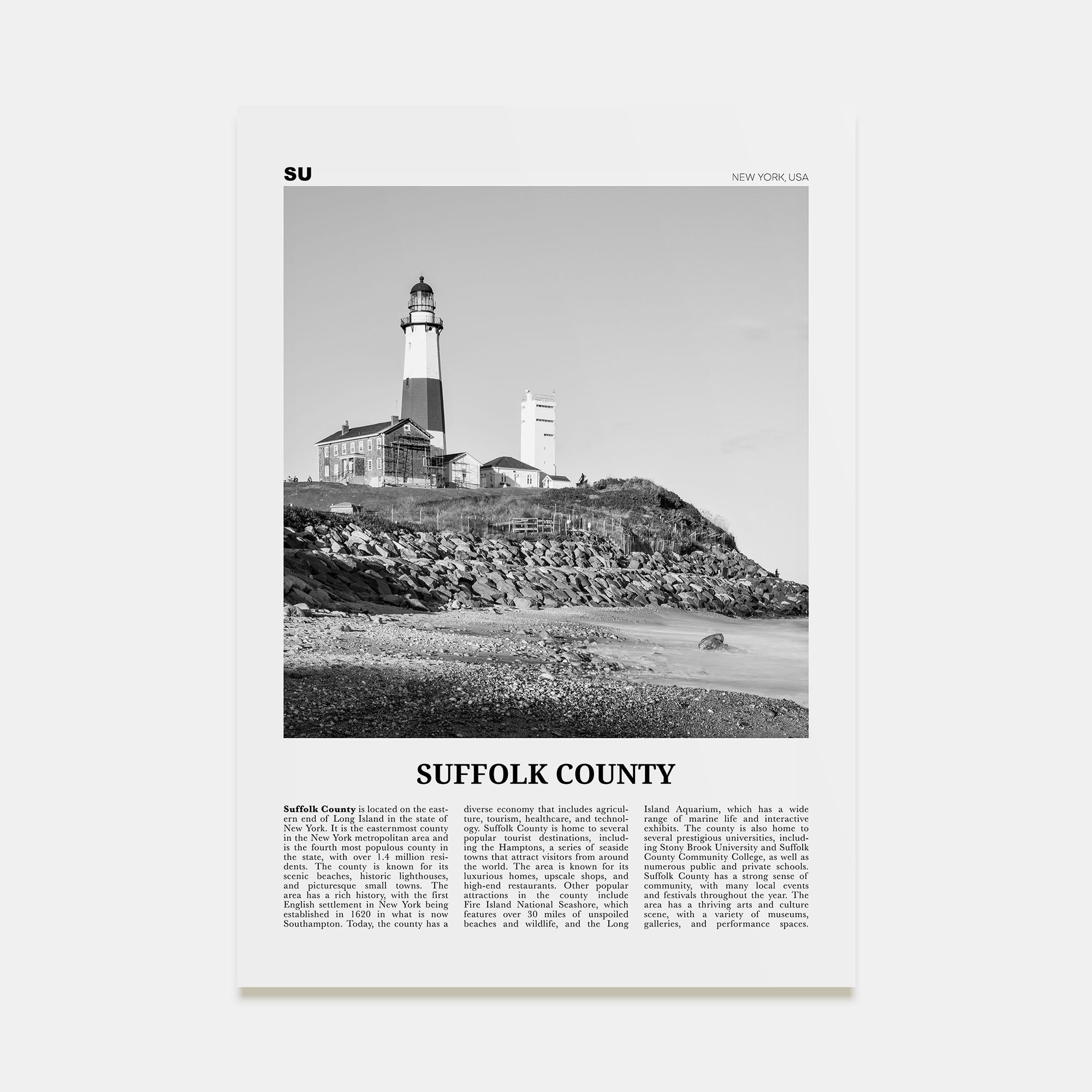 Suffolk County Travel B&W Poster