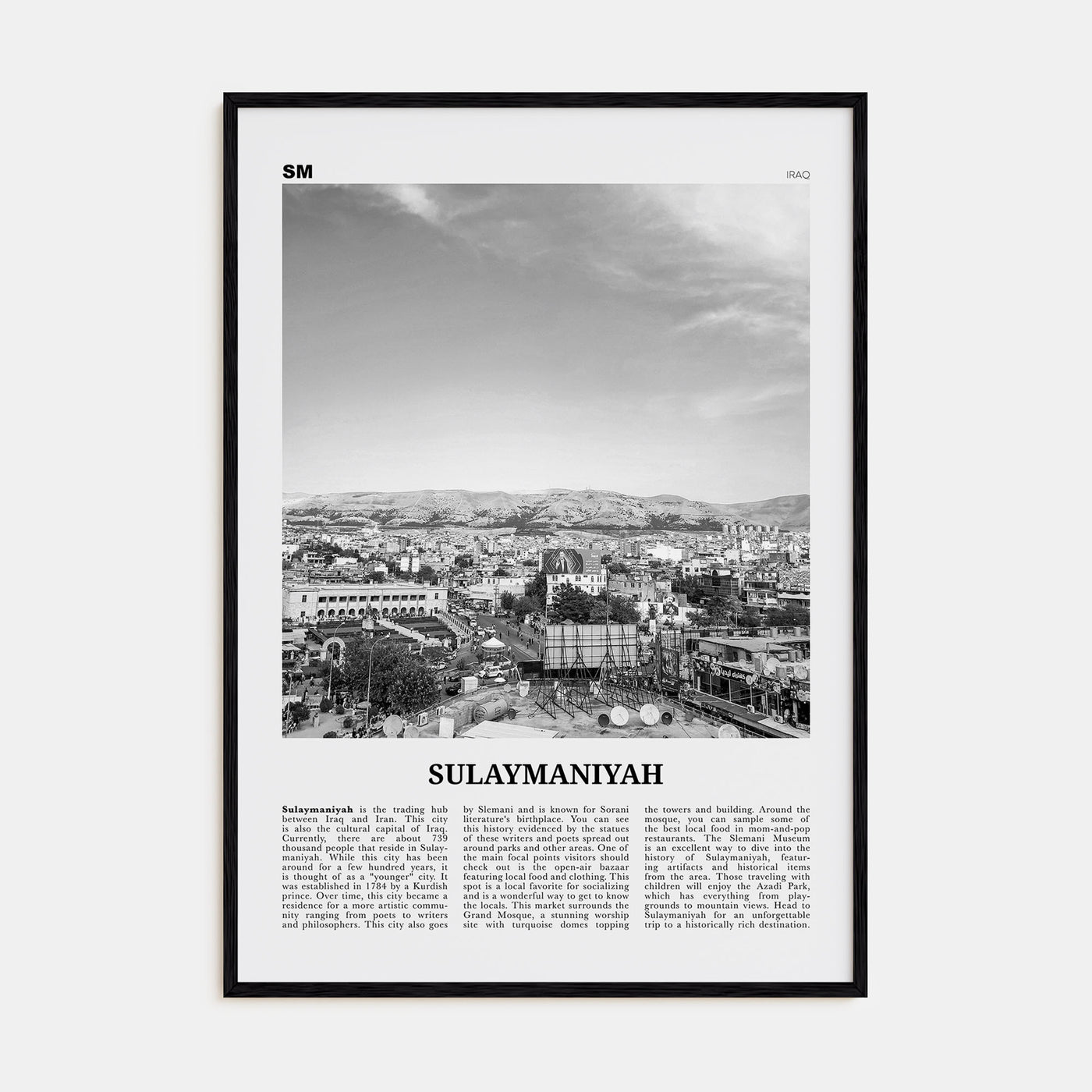 Sulaymaniyah Travel B&W Poster