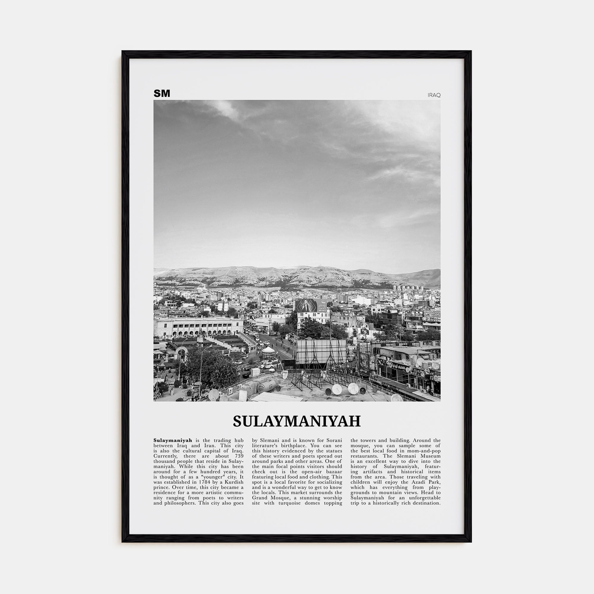 Sulaymaniyah Travel B&W Poster