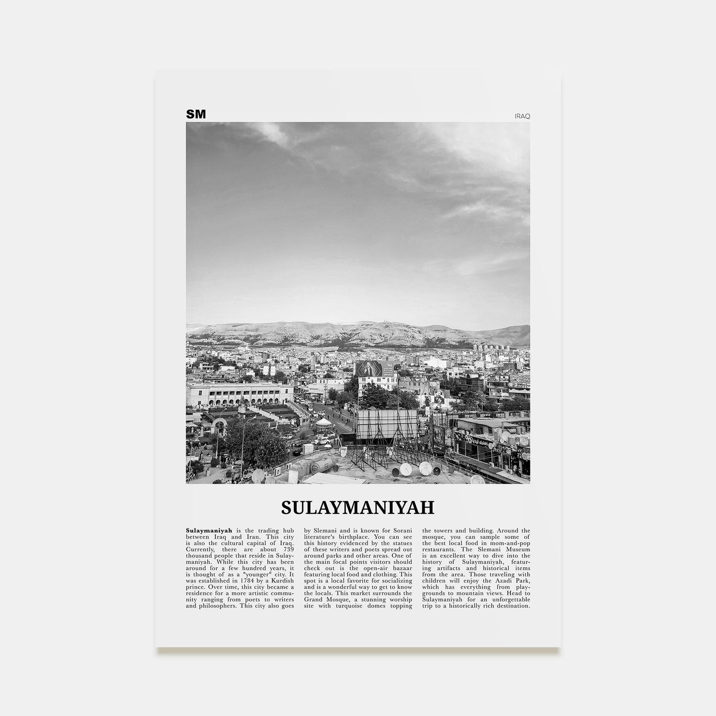 Sulaymaniyah Travel B&W Poster