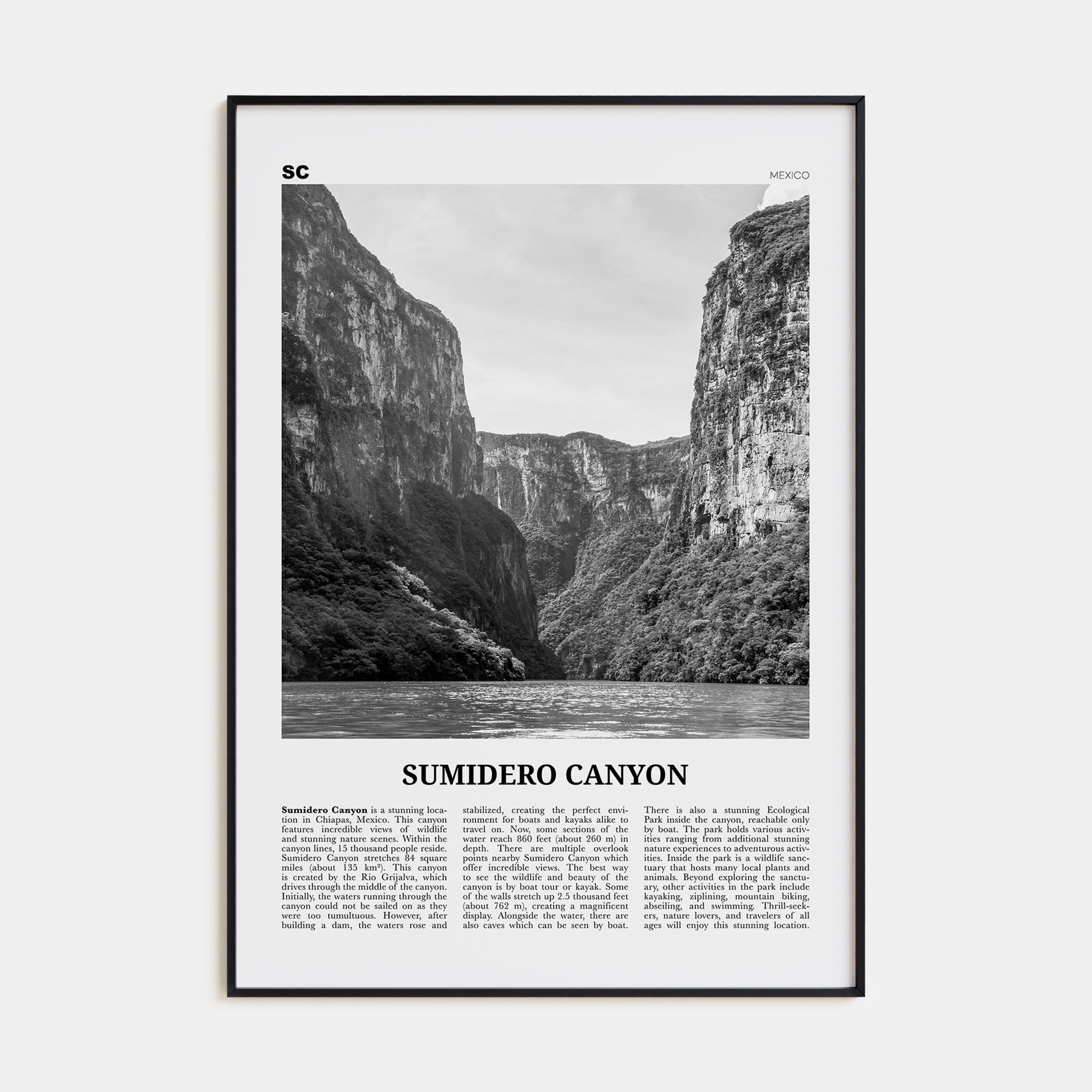Sumidero Canyon Travel B&W Poster