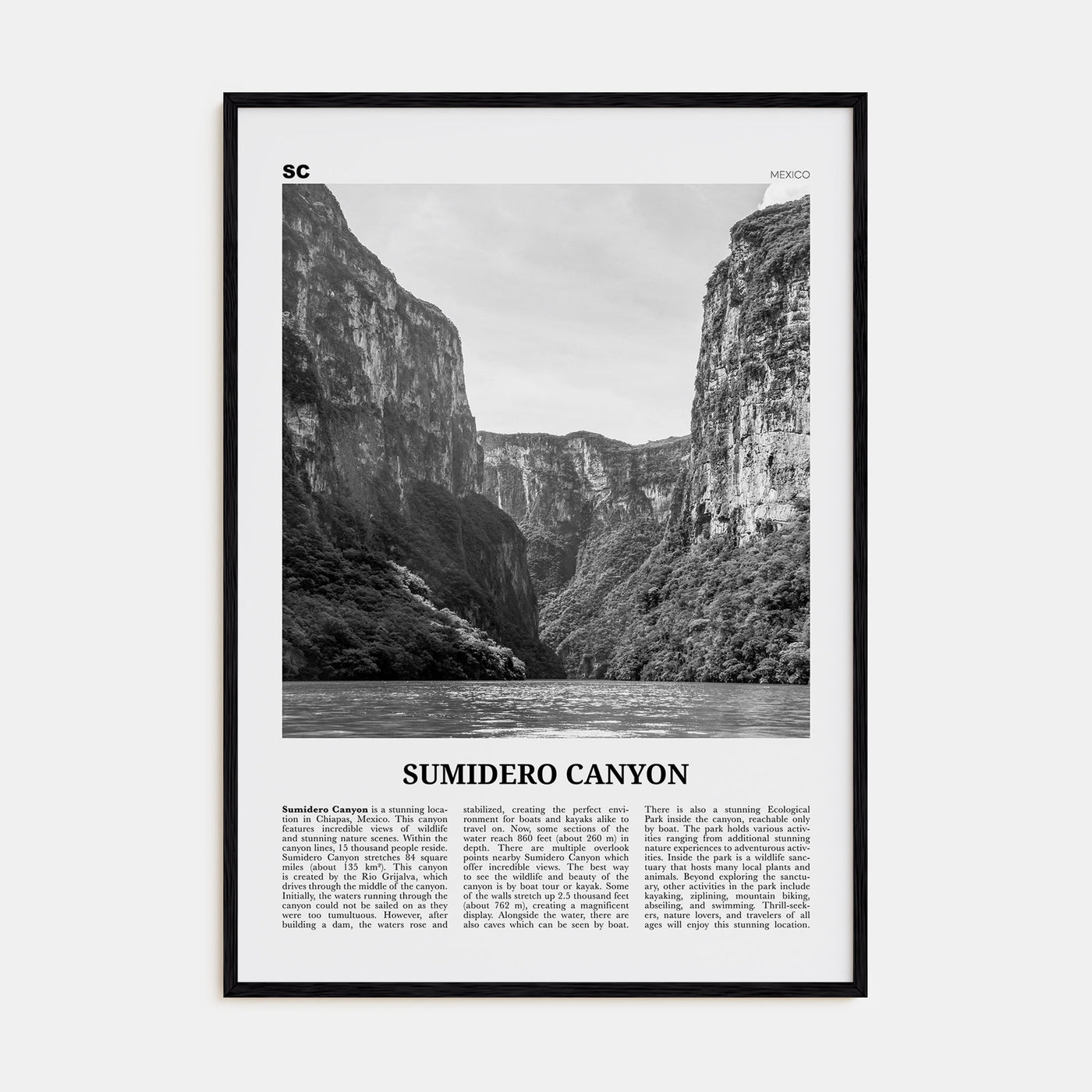 Sumidero Canyon Travel B&W Poster