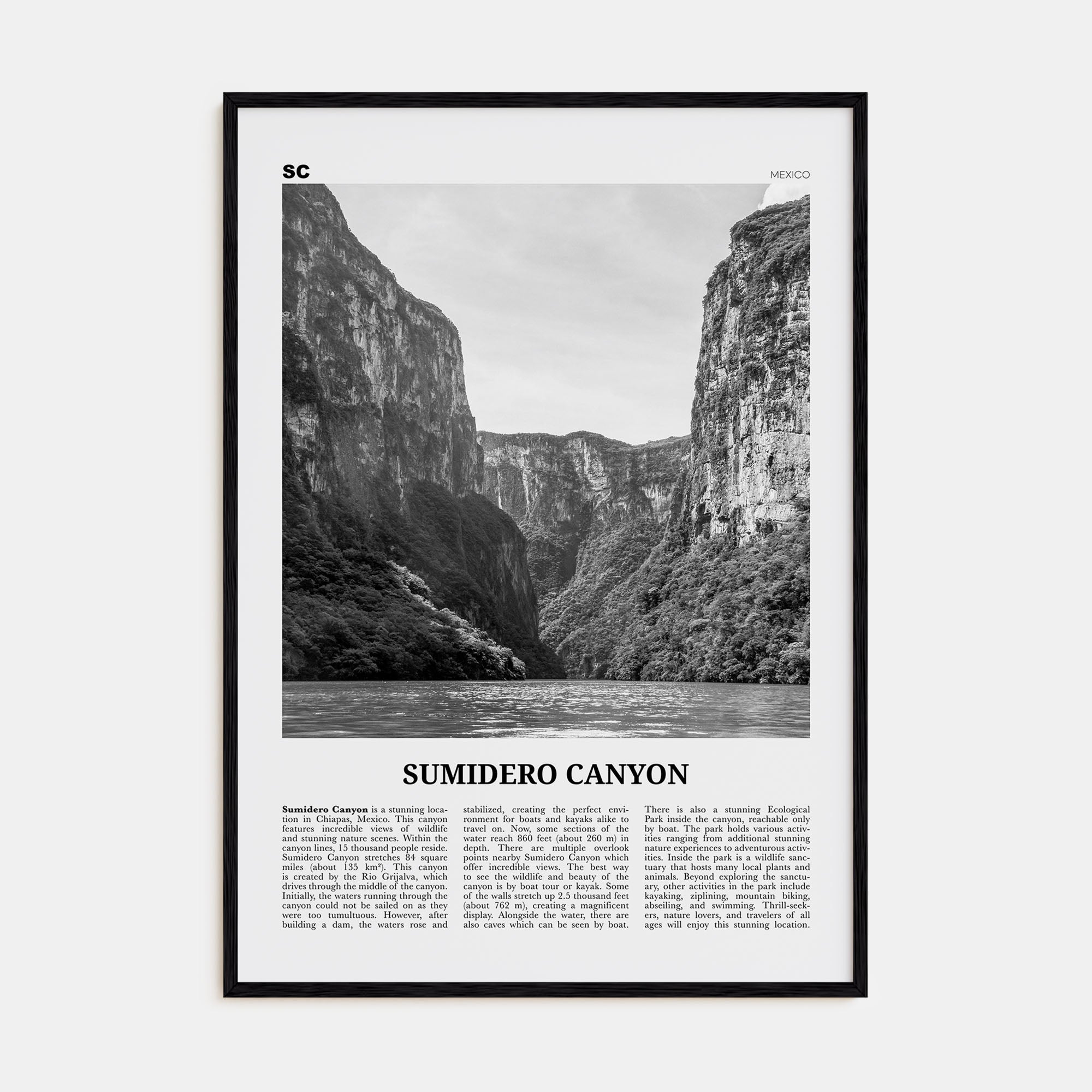Sumidero Canyon Travel B&W Poster