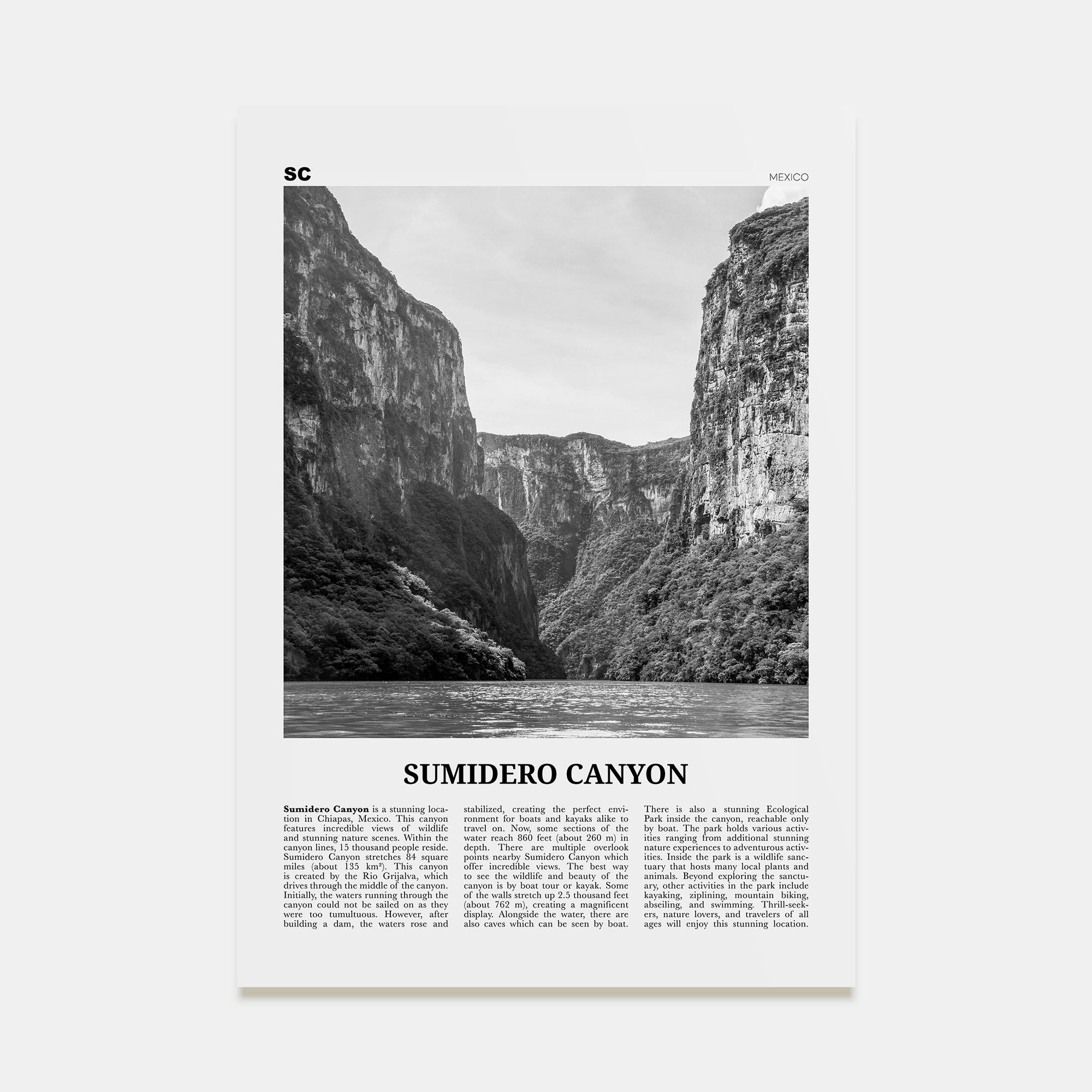 Sumidero Canyon Travel B&W Poster