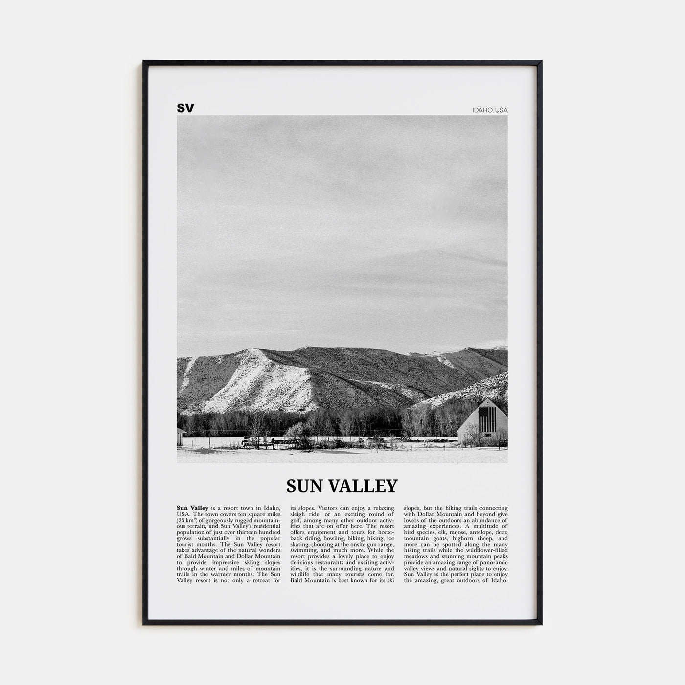 Sun Valley Travel B&W Poster