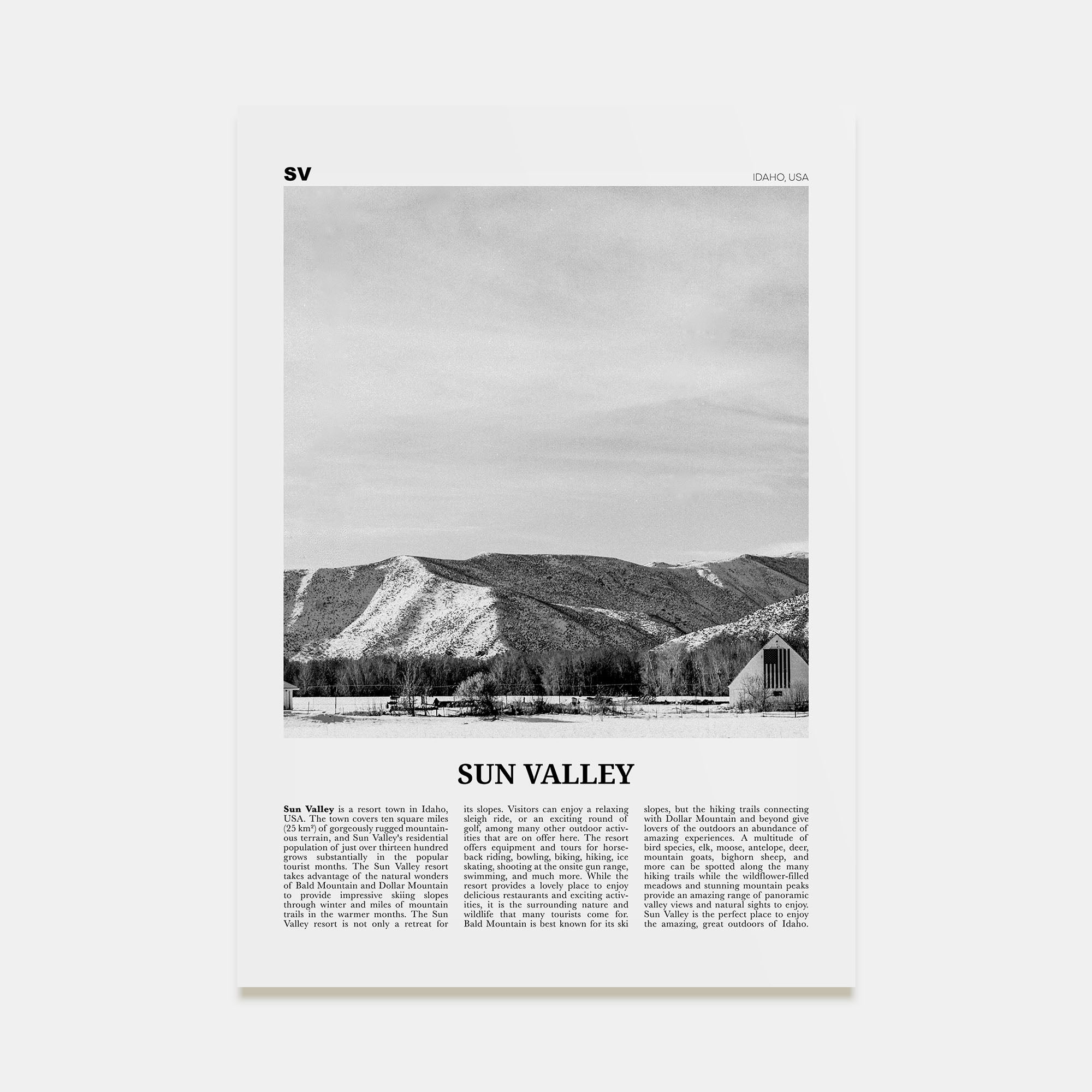 Sun Valley Travel B&W Poster