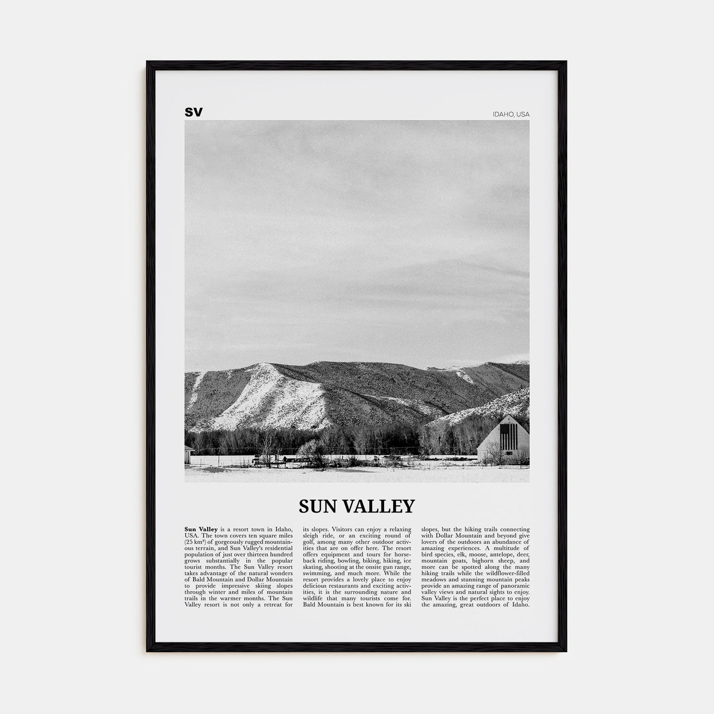 Sun Valley Travel B&W Poster