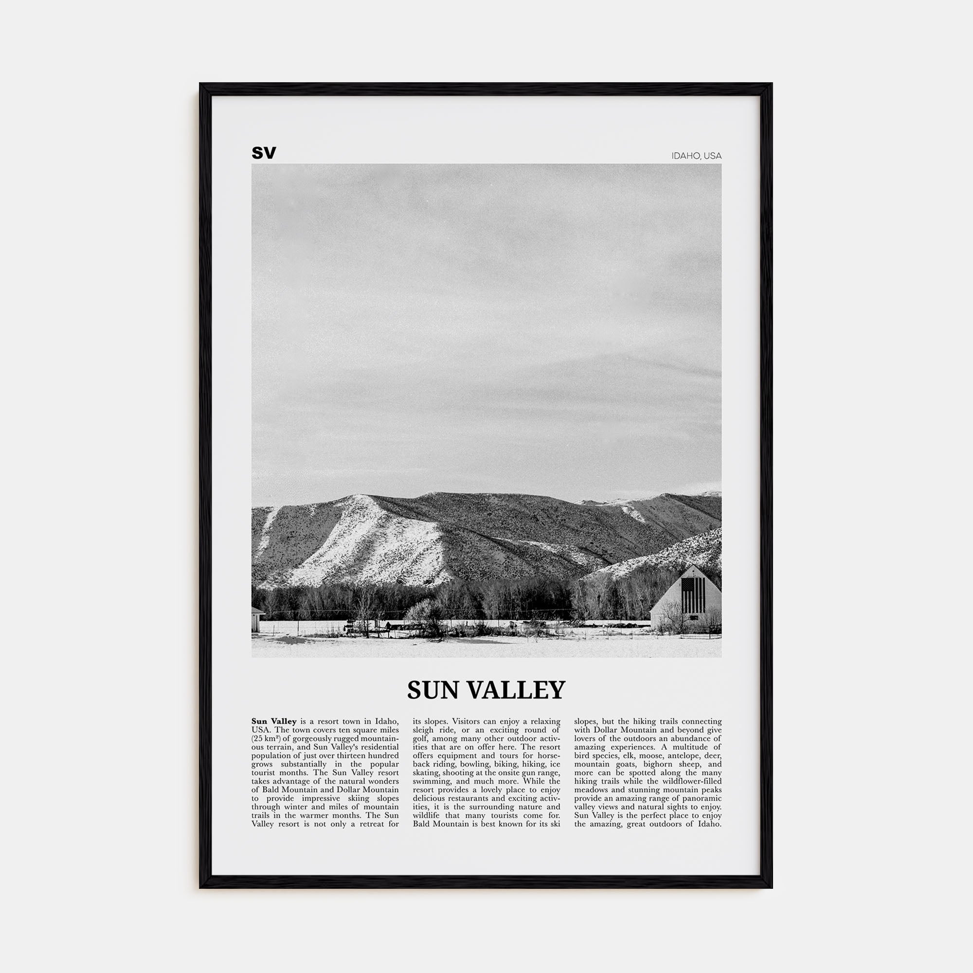 Sun Valley Travel B&W Poster