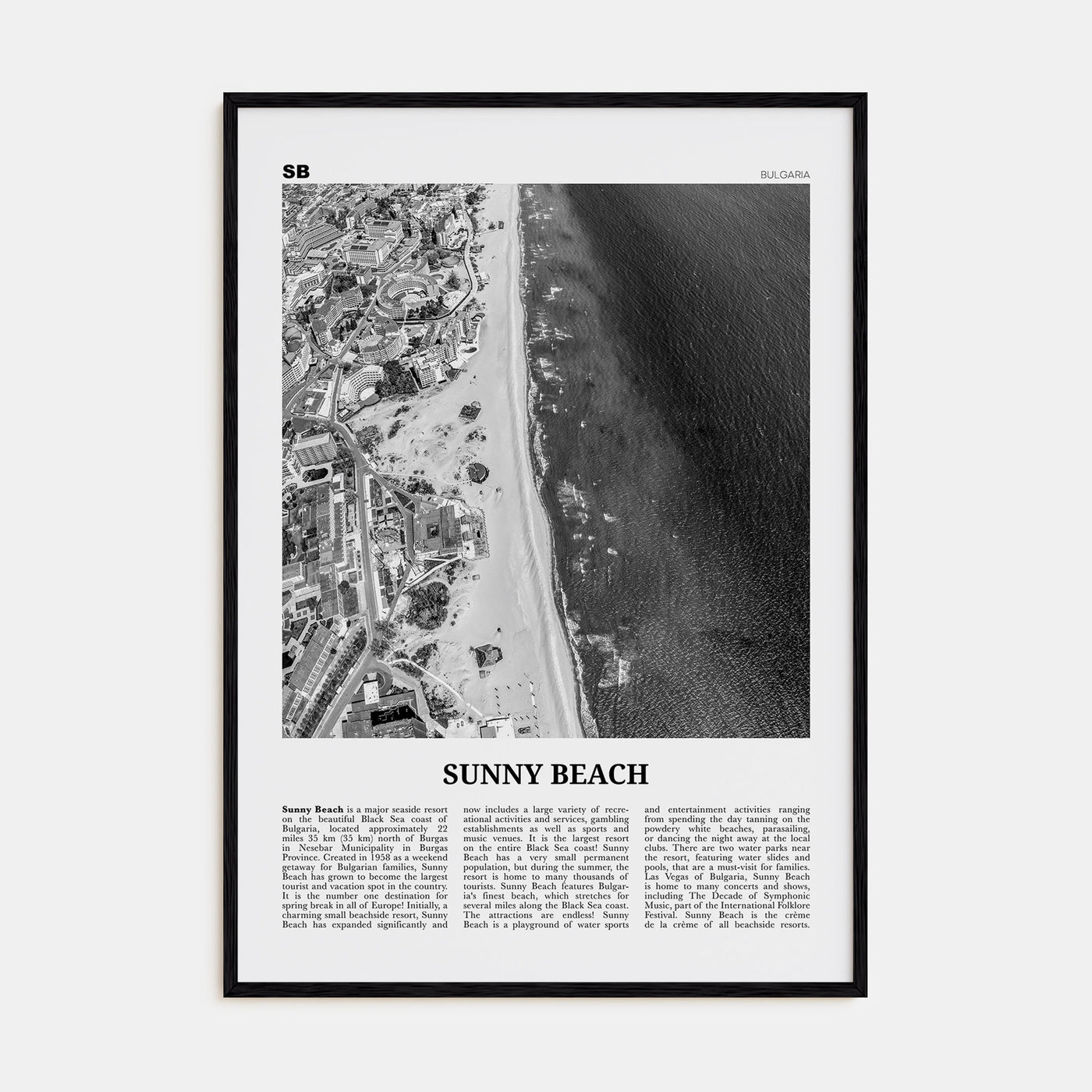 Sunny Beach Travel B&W Poster