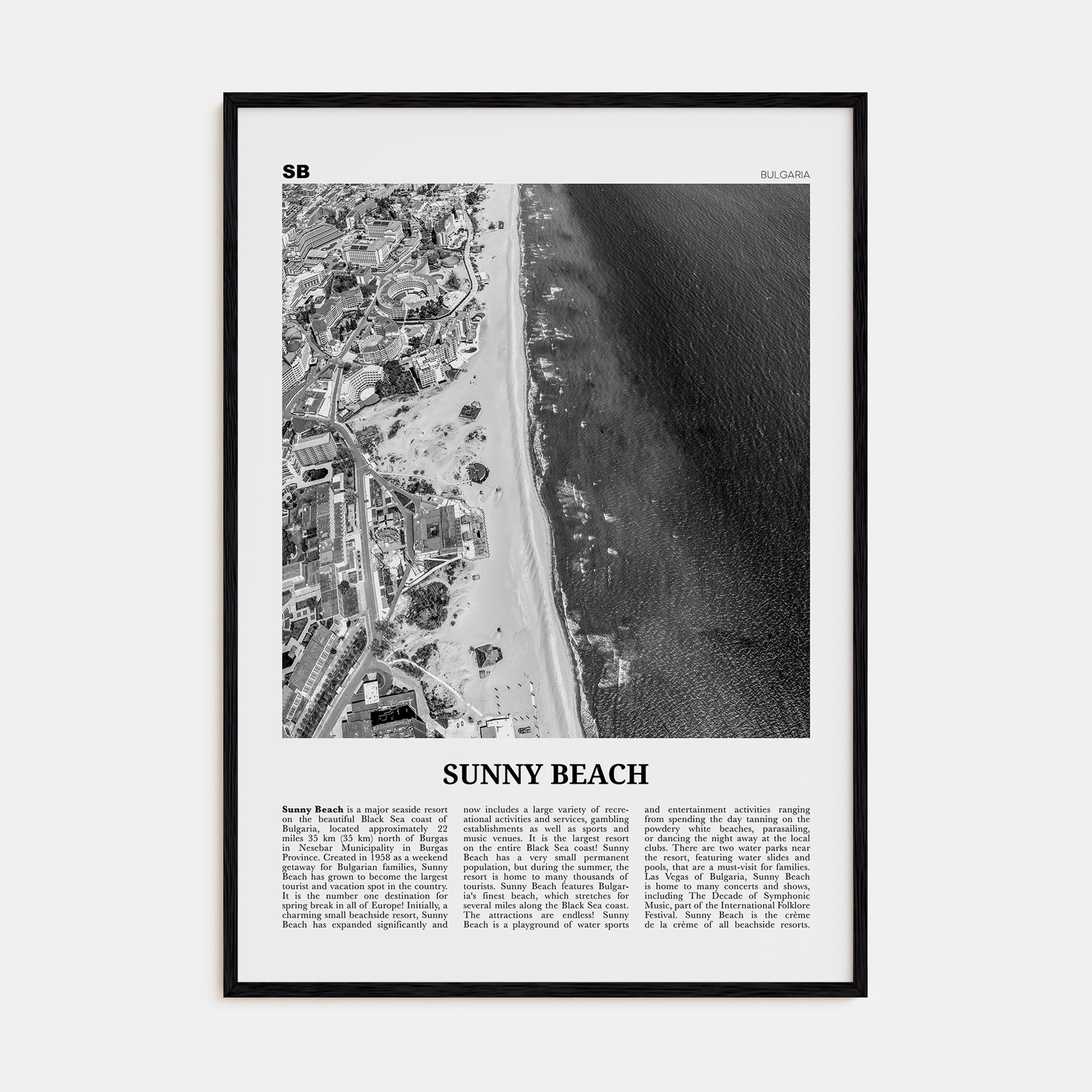 Sunny Beach Travel B&W Poster