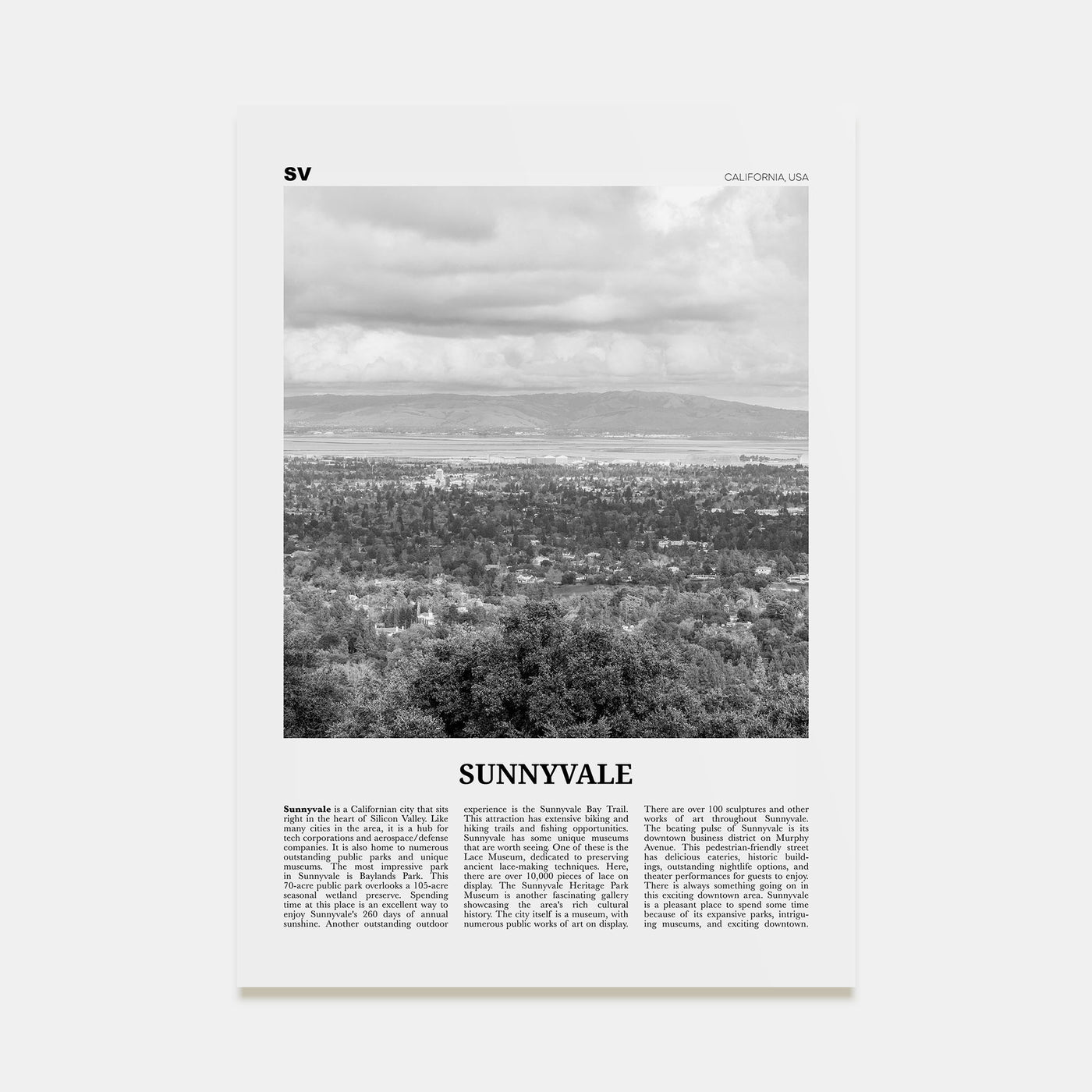 Sunnyvale Travel B&W Poster