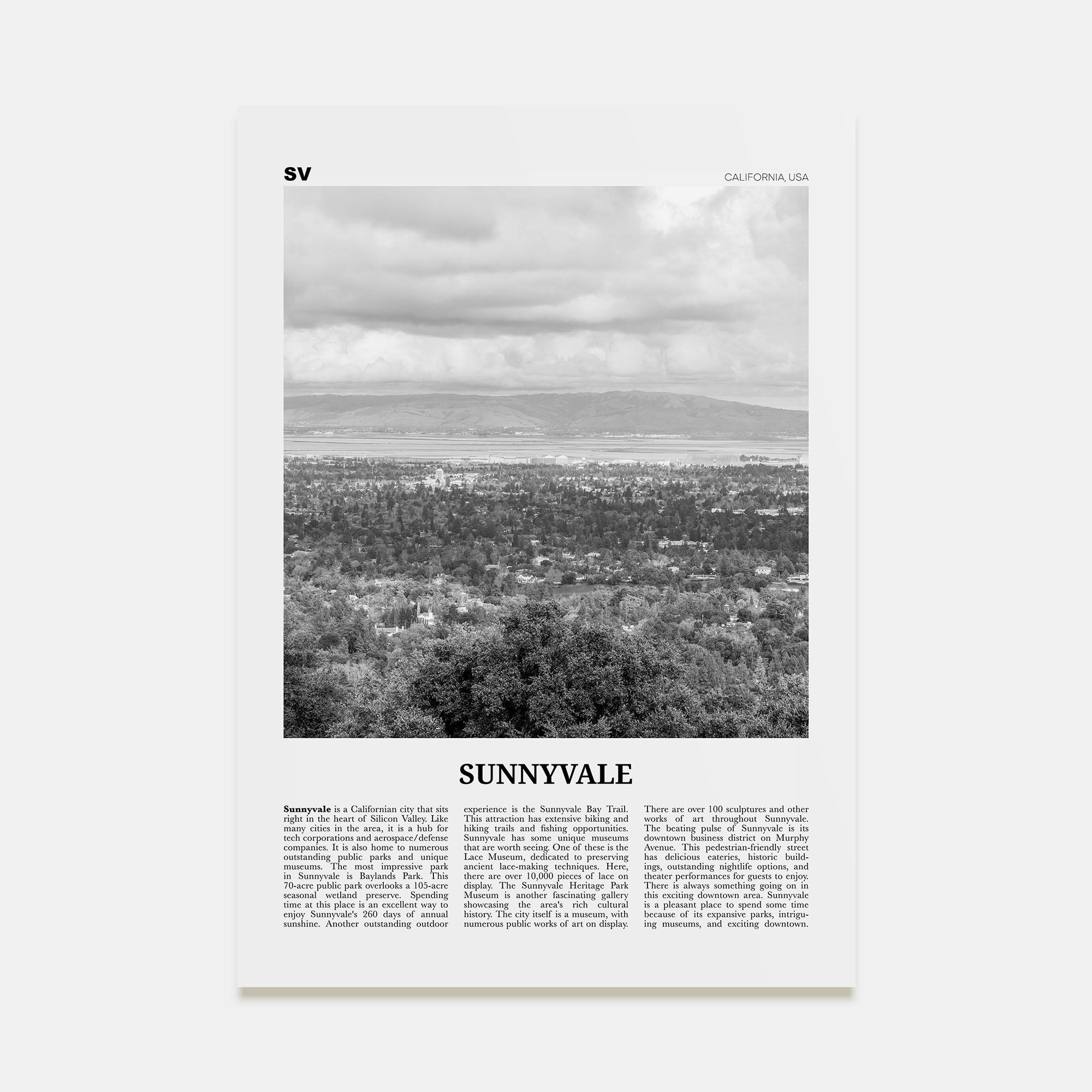 Sunnyvale Travel B&W Poster