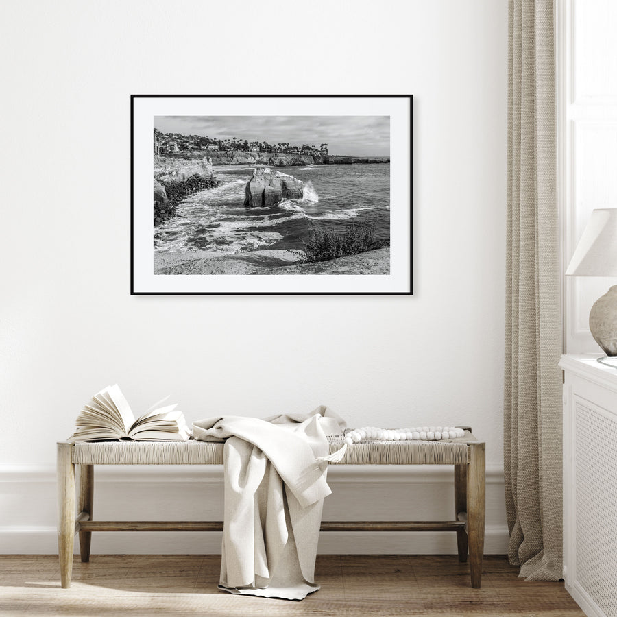 Sunset Cliffs Landscape B&W Poster