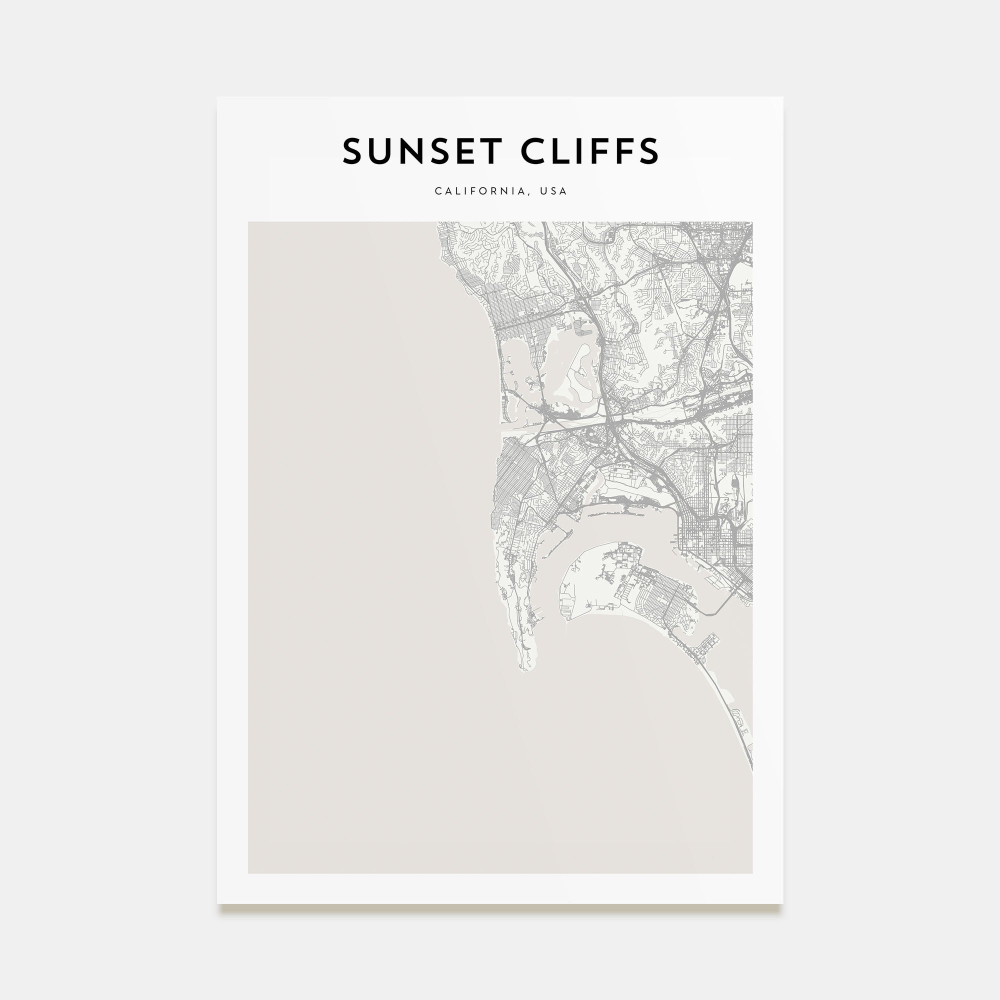 Sunset Cliffs Map Portrait Poster