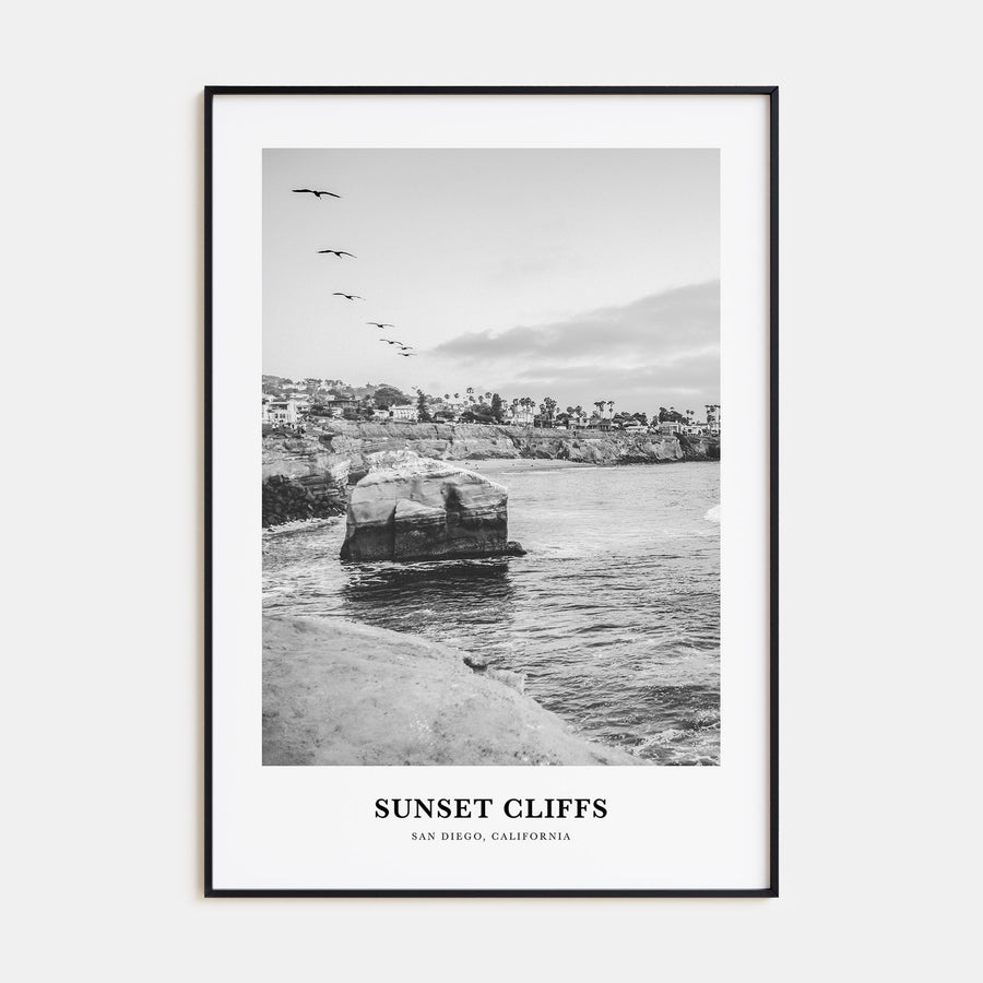 Sunset Cliffs Portrait B&W Poster