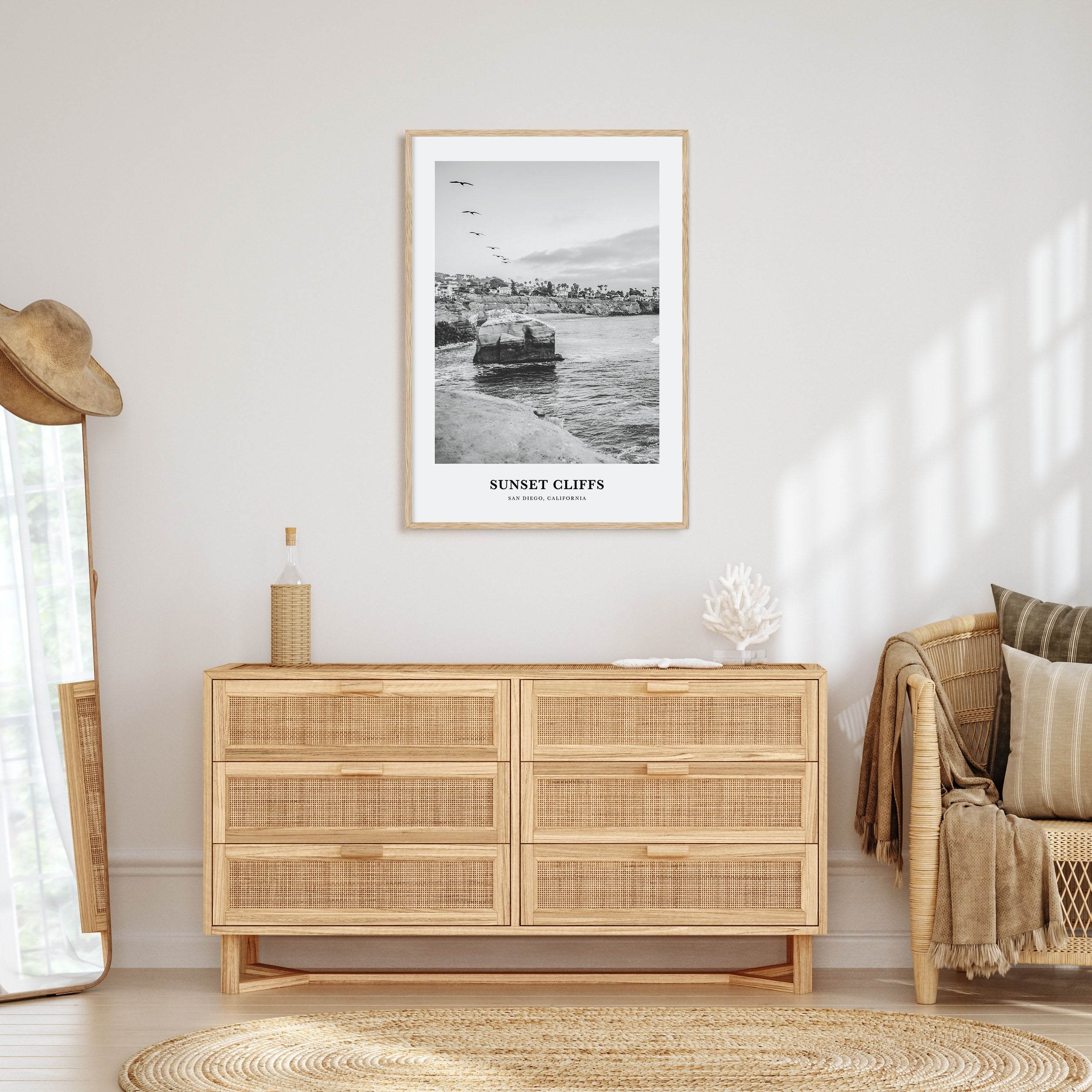 Sunset Cliffs Portrait B&W Poster