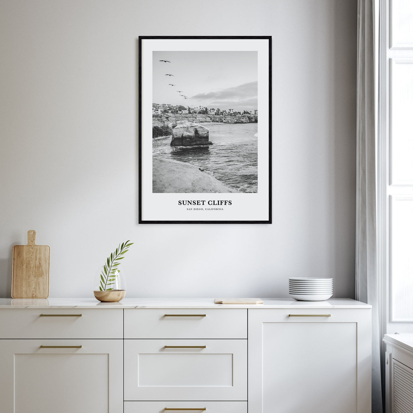 Sunset Cliffs Portrait B&W Poster