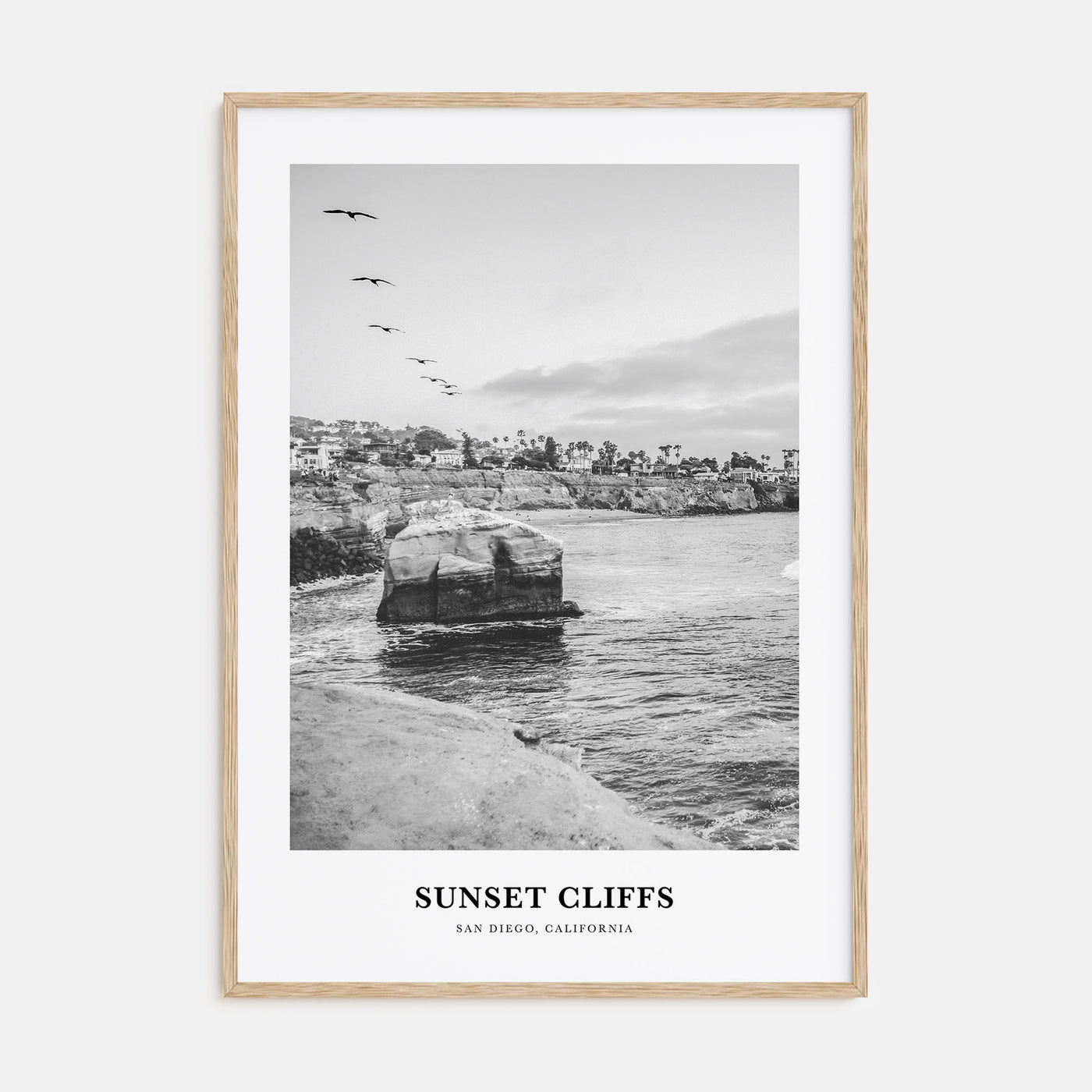 Sunset Cliffs Portrait B&W Poster