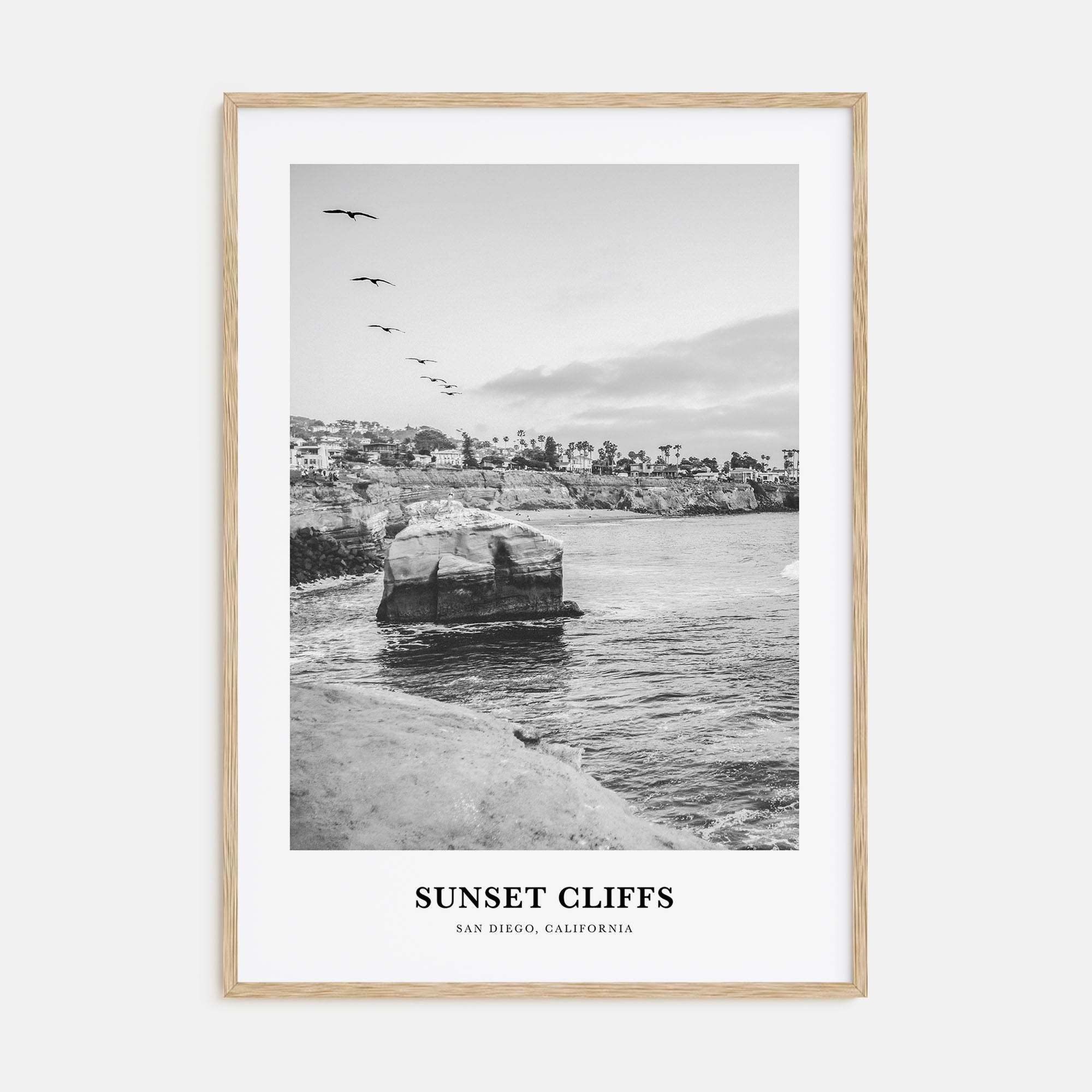 Sunset Cliffs Portrait B&W Poster