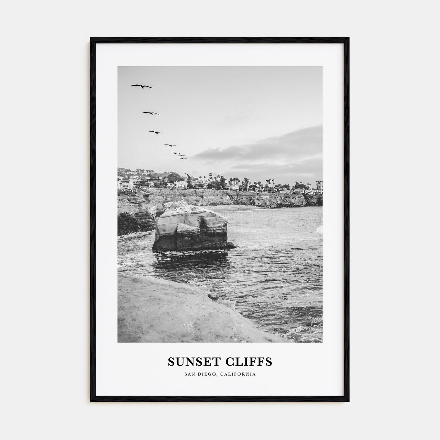 Sunset Cliffs Portrait B&W Poster