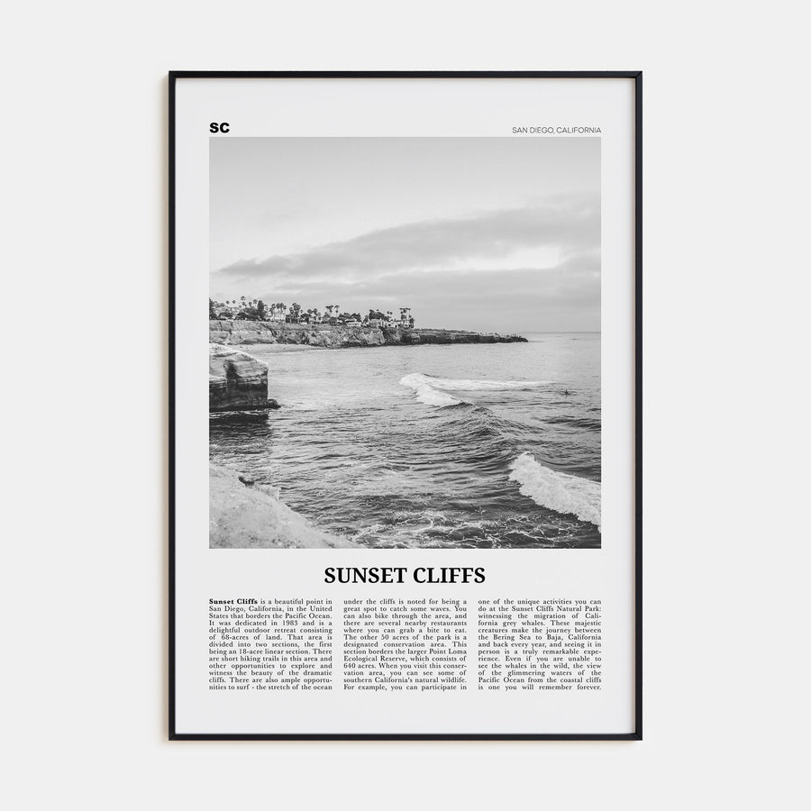 Sunset Cliffs Travel B&W Poster