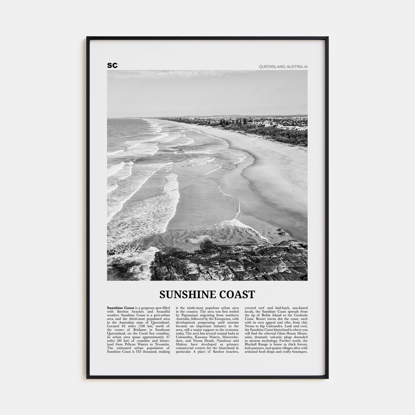 Sunshine Coast Travel B&W Poster