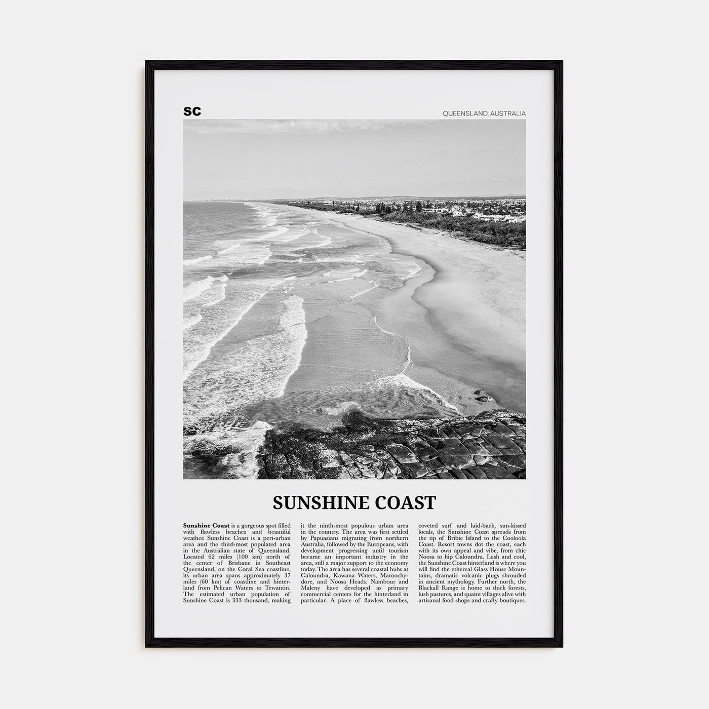 Sunshine Coast Travel B&W Poster
